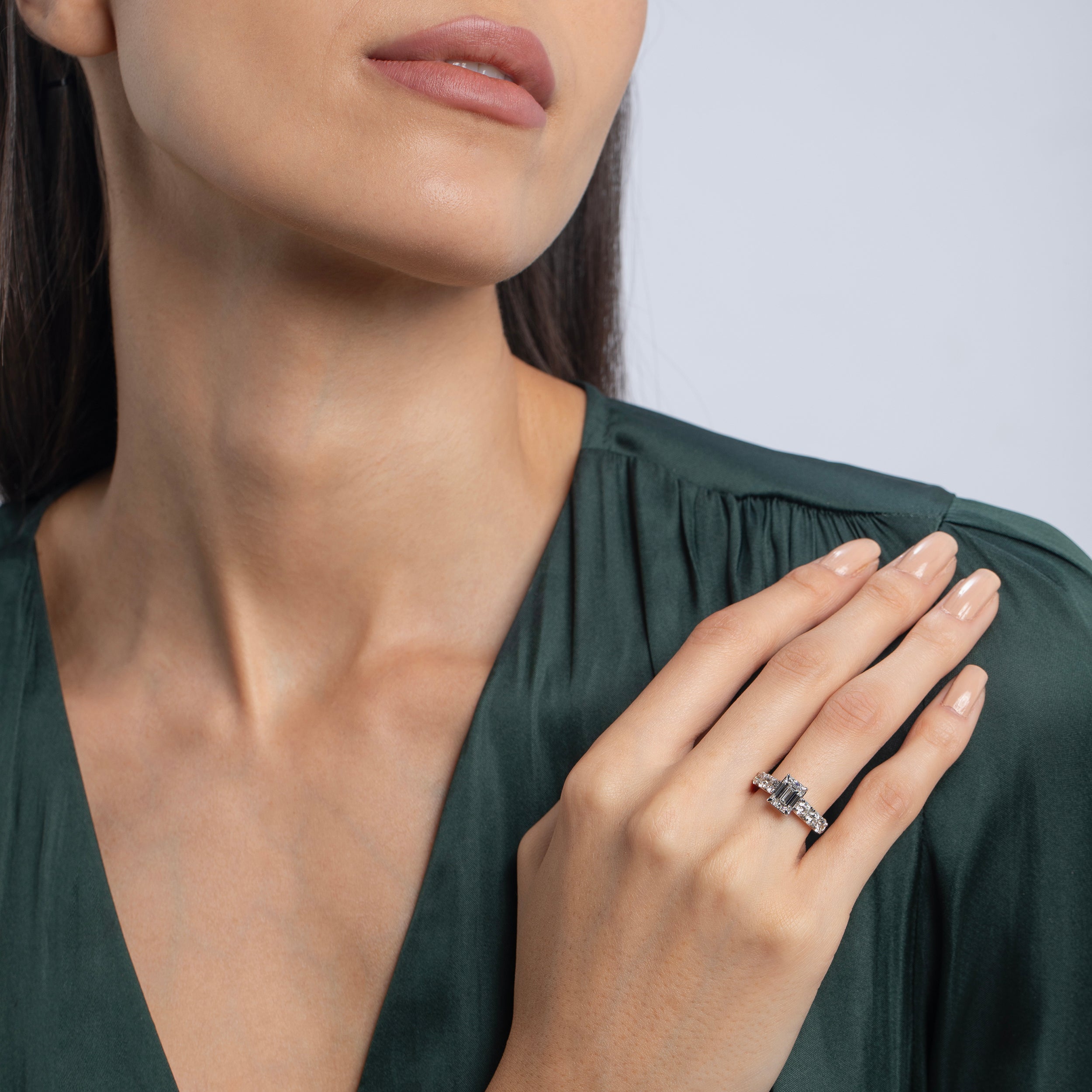 Emerald & Round Brilliant 2.02 Carat & 1.41 Carat Solitaire Lab Grown Diamond Ring | SKU : 0003179512