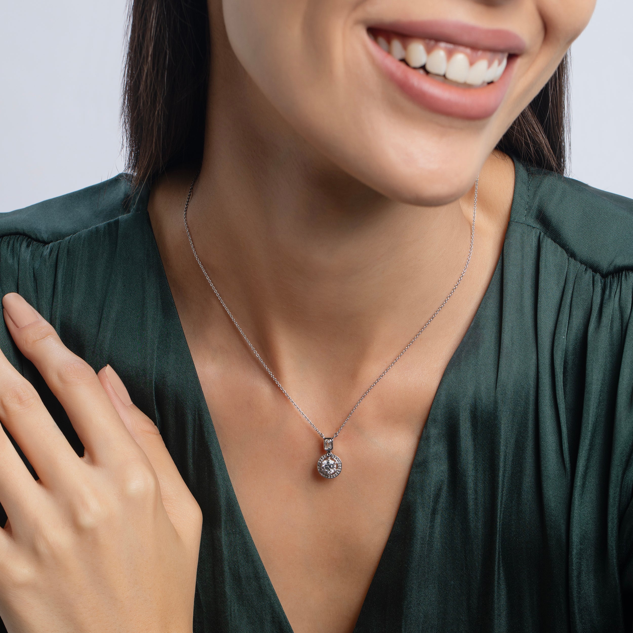 Round Brilliant- Emerald Cut 0.75 Carat & 0.23 Carat Lab Grown Diamond Chain Pendant | SKU : 0003181515 - crash.club by CKC