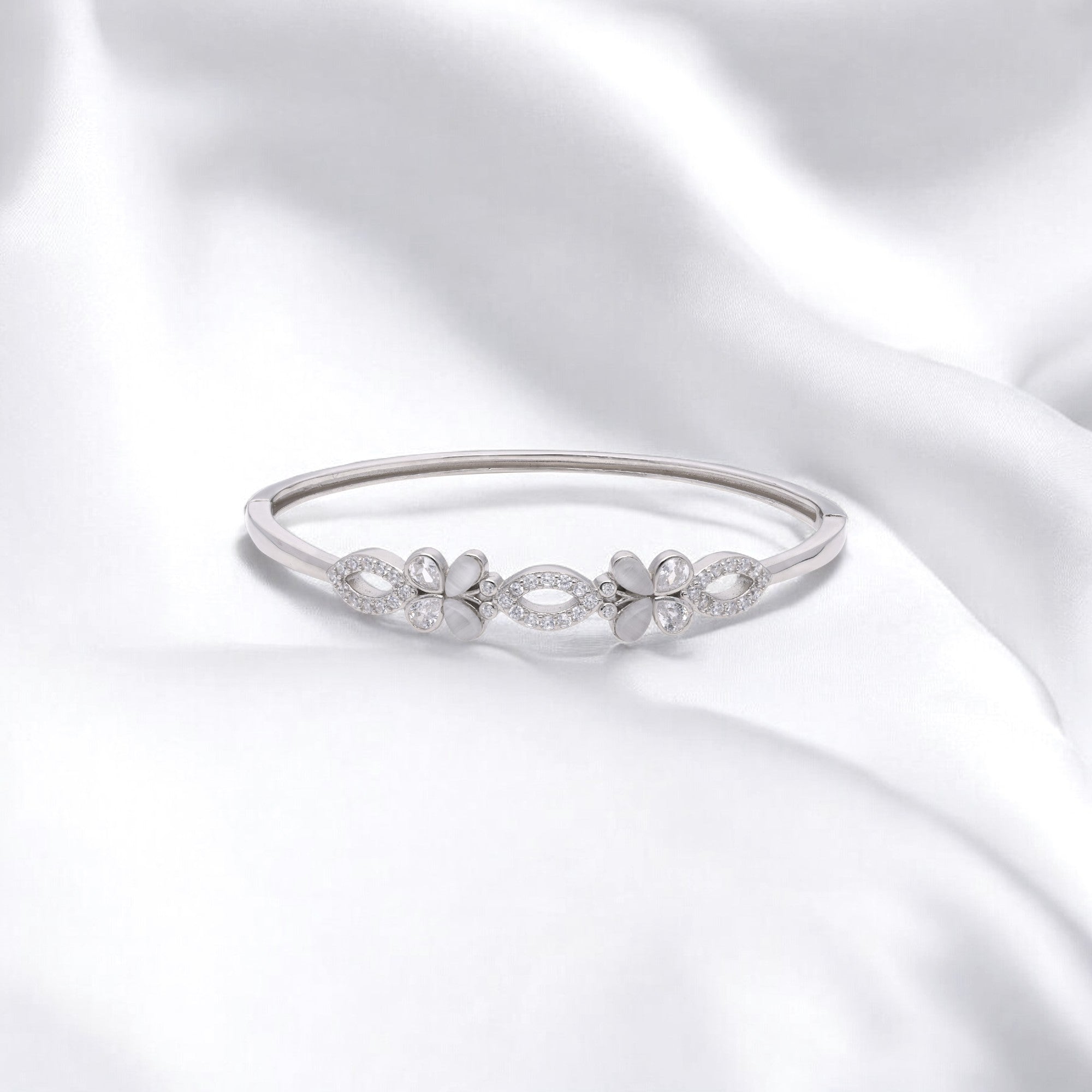 Silver Petal Flourish Diamond Bangle | SKU : 0003109434 , 0003109465, 0003109458, 0003109427