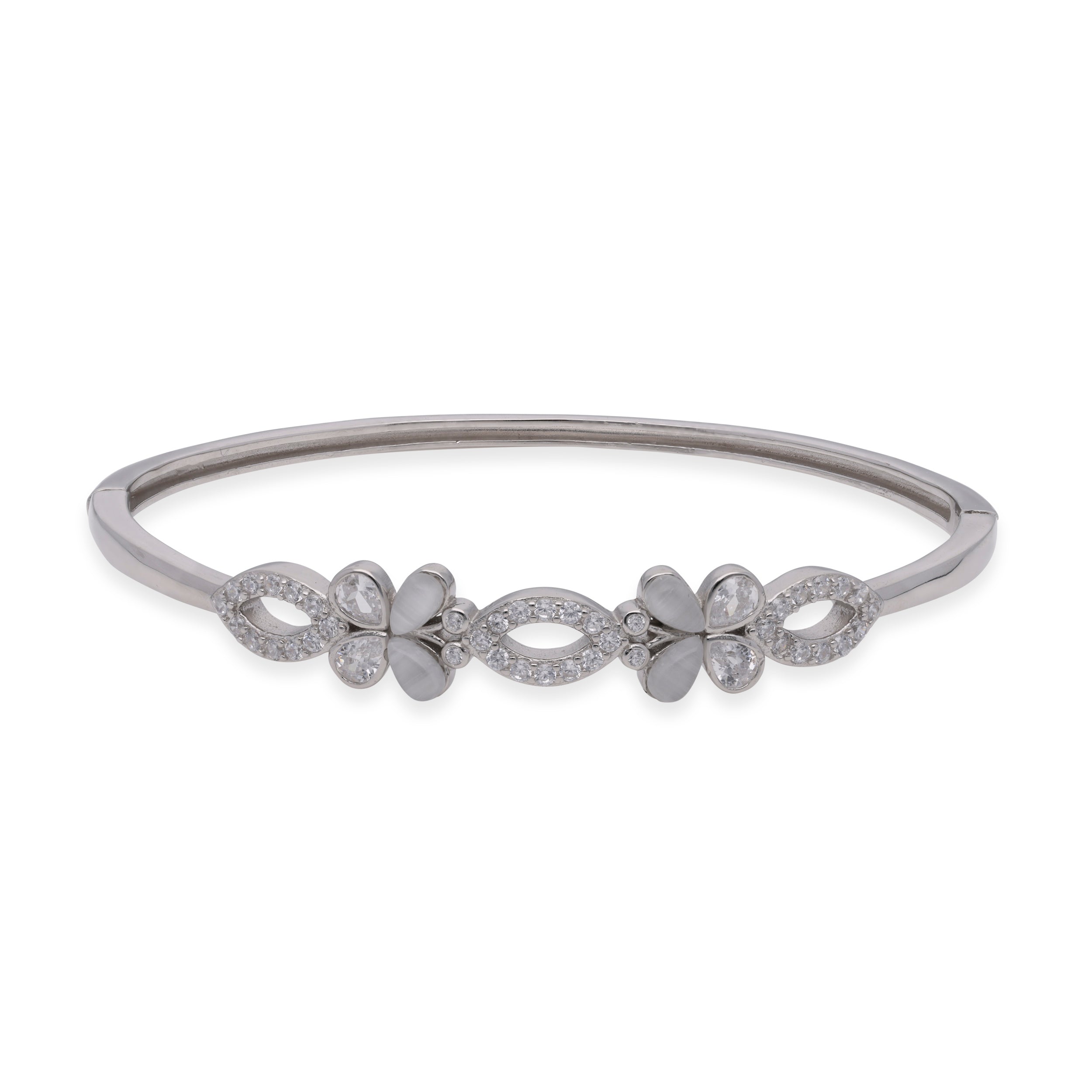 Silver Petal Flourish Diamond Bangle | SKU : 0003109434 , 0003109465, 0003109458, 0003109427