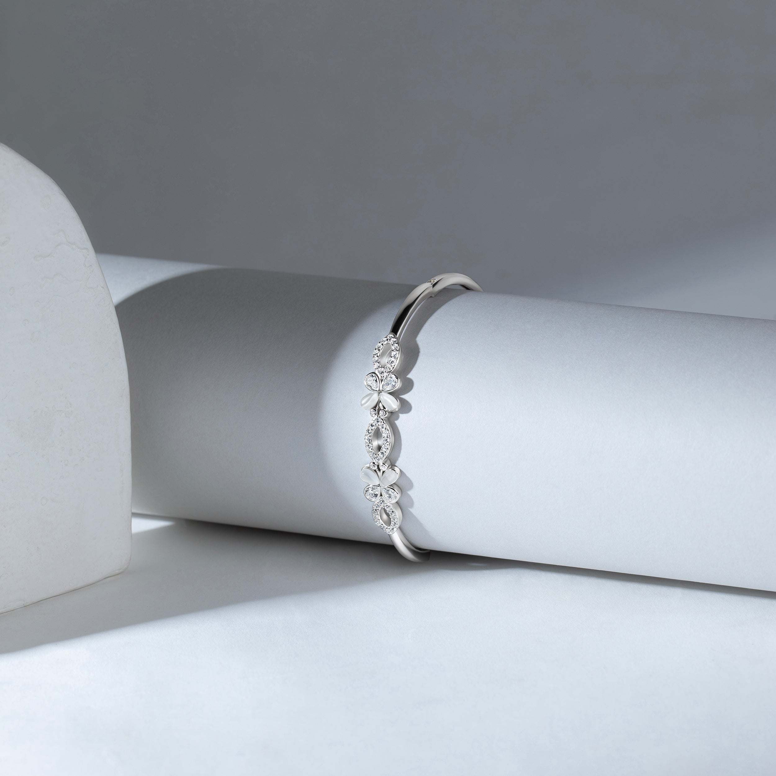 Silver Petal Flourish Diamond Bangle | SKU : 0003109434 , 0003109465, 0003109458, 0003109427 - crash.club by CKC