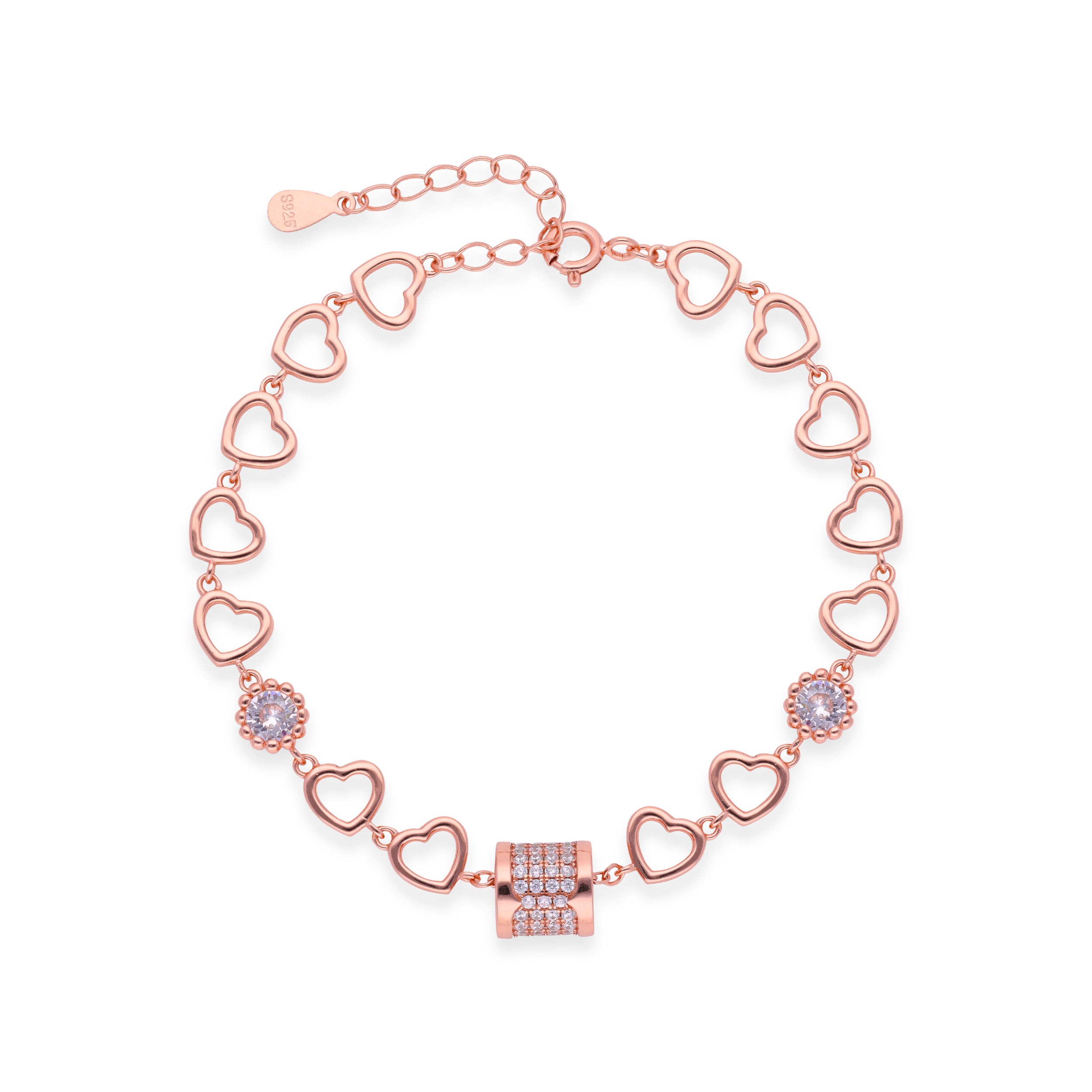 Rose Gold Heart Charm Bracelet with Pave Set Accents | SKU : 0003109786, 0003109809, 0003109779, 0003109793, 00031098909, 0003109816, 0003109786
