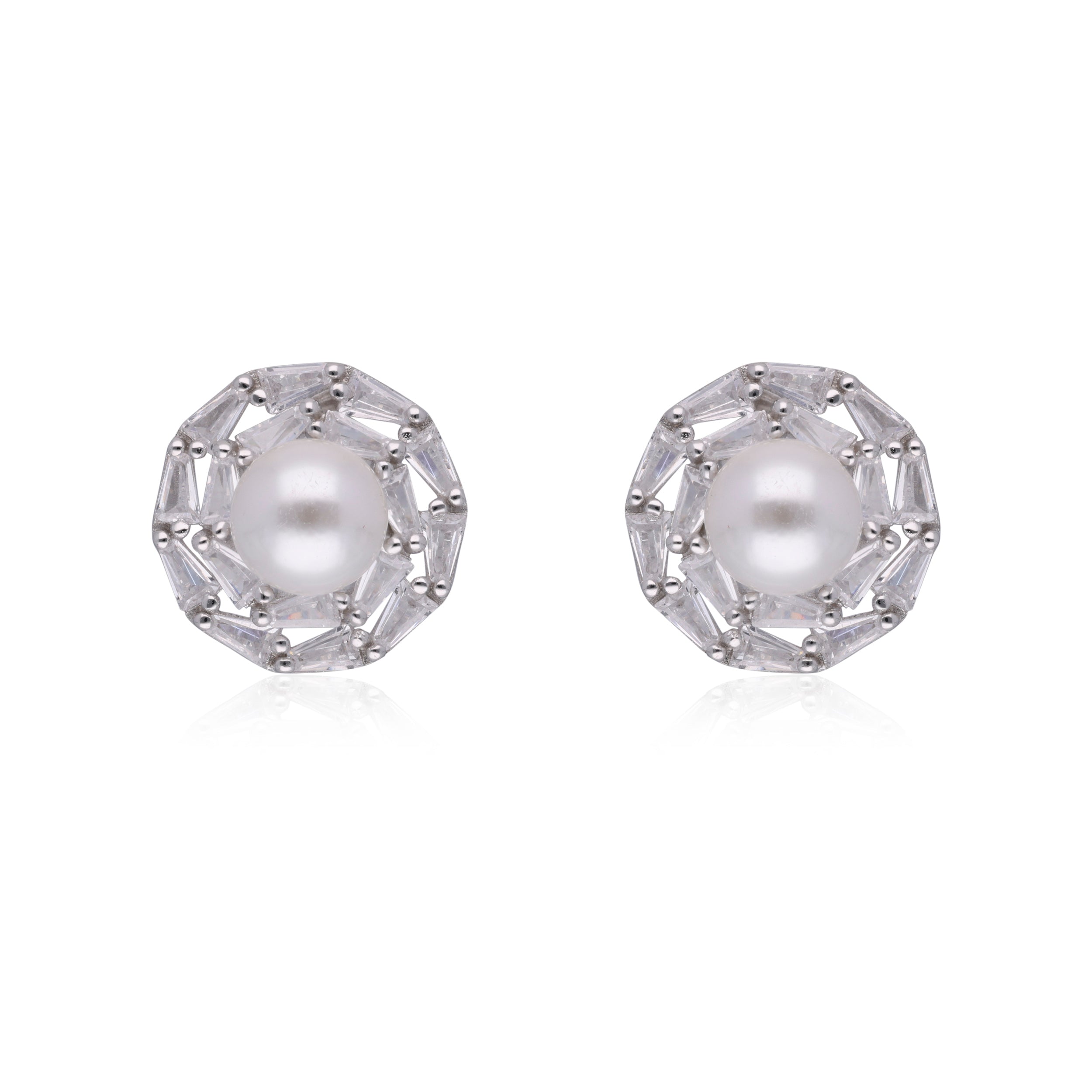 Elegant Pearl and Diamond Geometric Stud Earrings | SKU : 0003112106, 0003112182