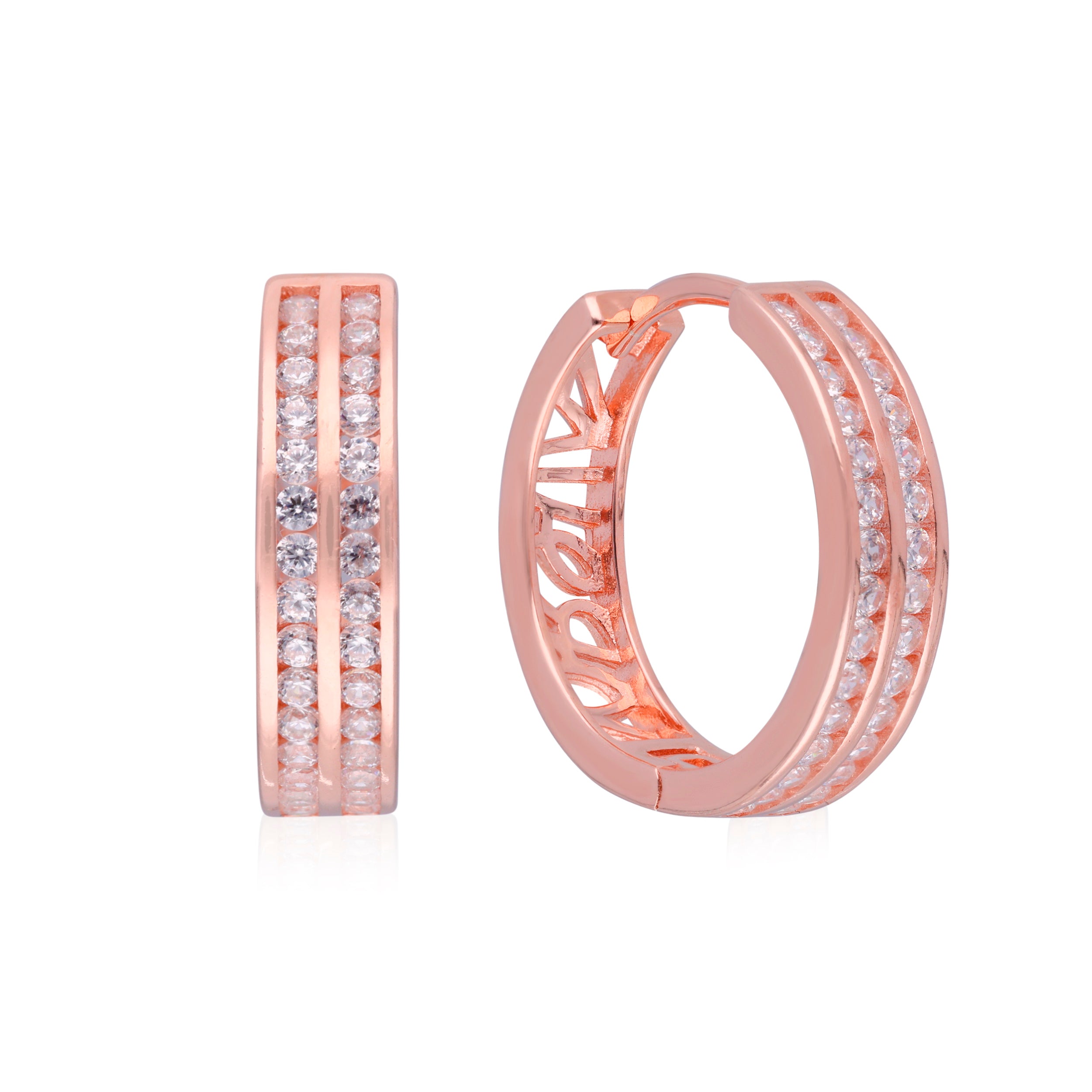 Radiant Channel Glow: Sterling Silver Cubic Zircon Hoop Earrings | SKU : 0003114490, 0003114292