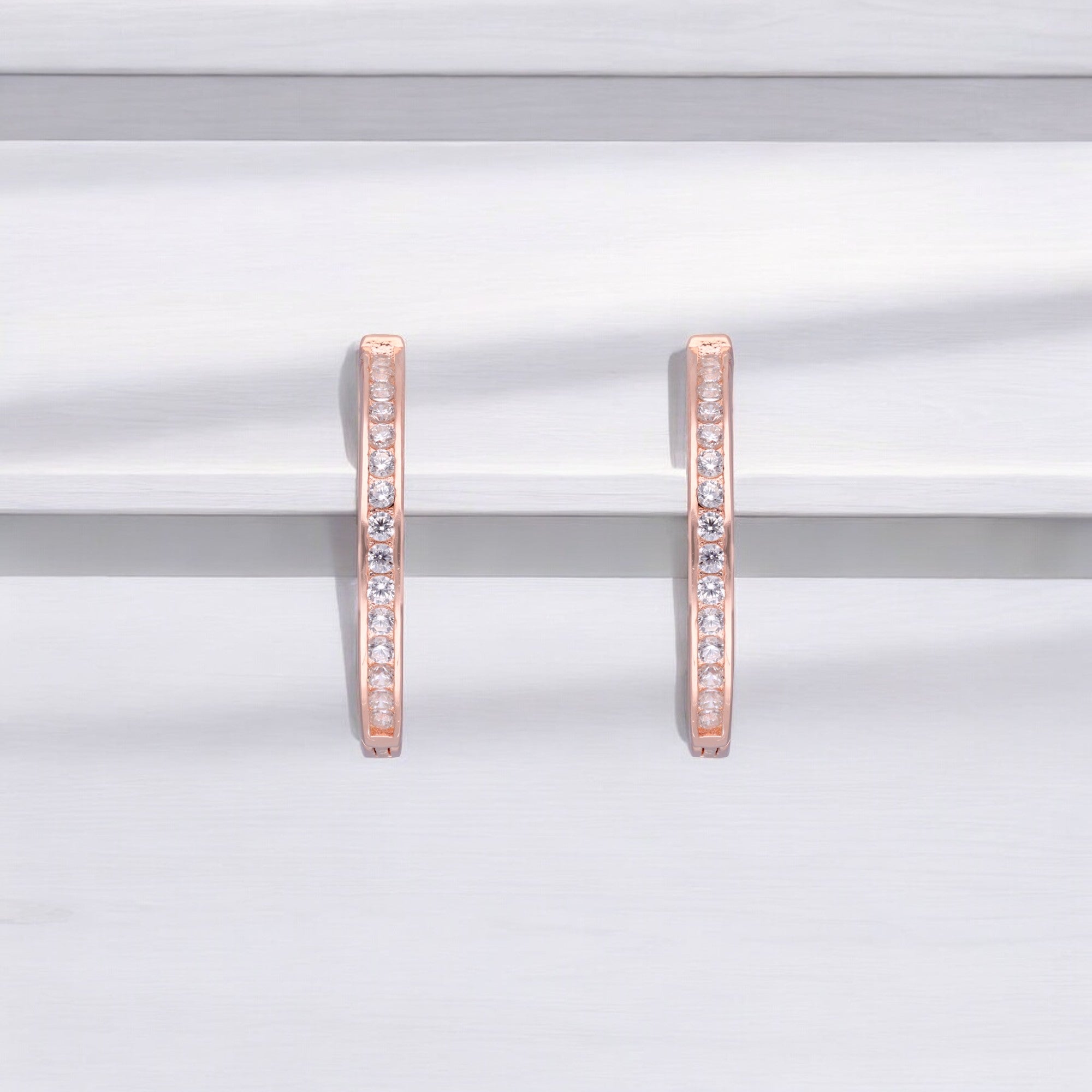 Rose Gold Radiance: Single Line Channel-Set Cubic Zircon Ear Hoops | SKU : 0003114346, 0003114469, 0003114308, 0003114315, 0003114322, 0003114476