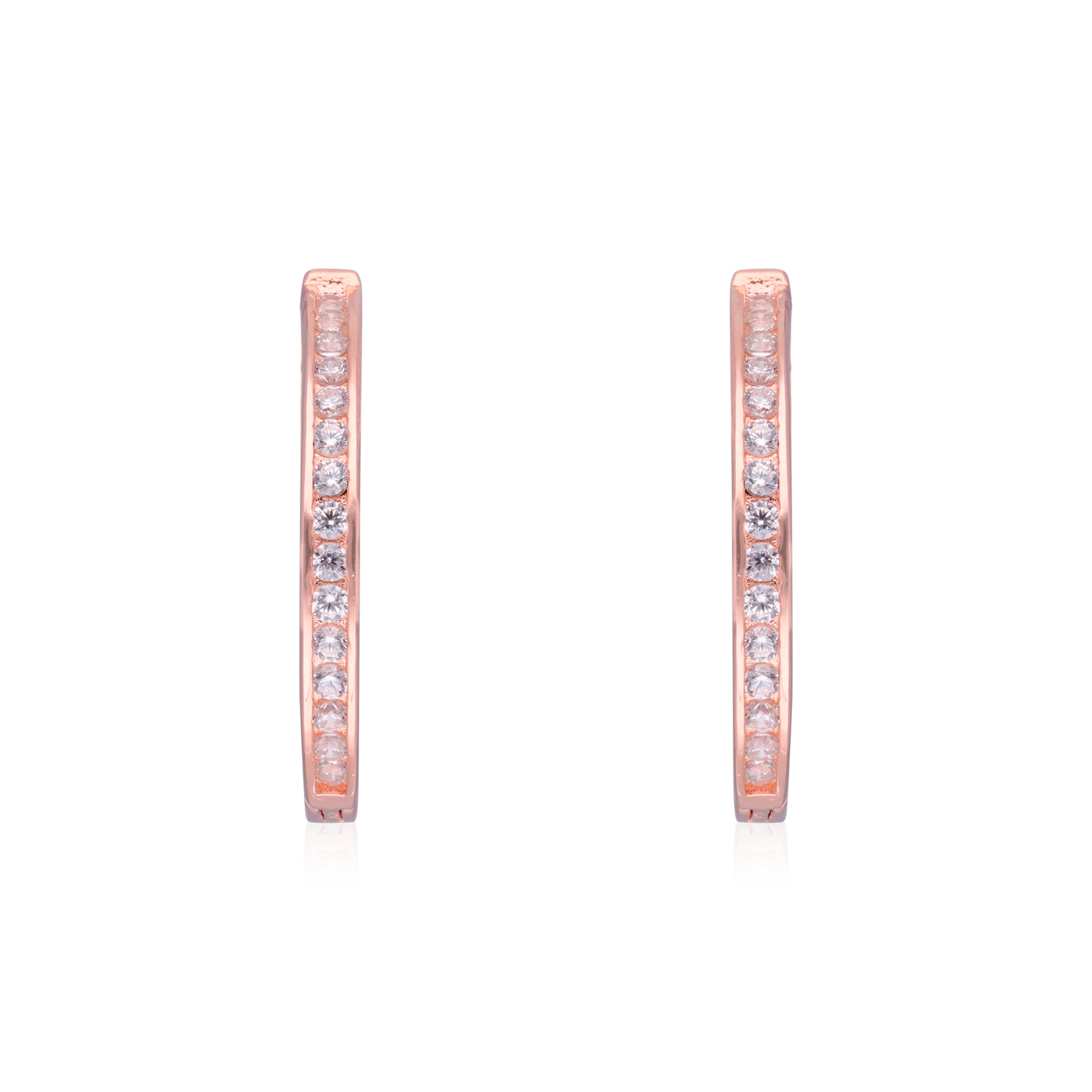 Rose Gold Radiance: Single Line Channel-Set Cubic Zircon Ear Hoops | SKU : 0003114346, 0003114469, 0003114308, 0003114315, 0003114322, 0003114476