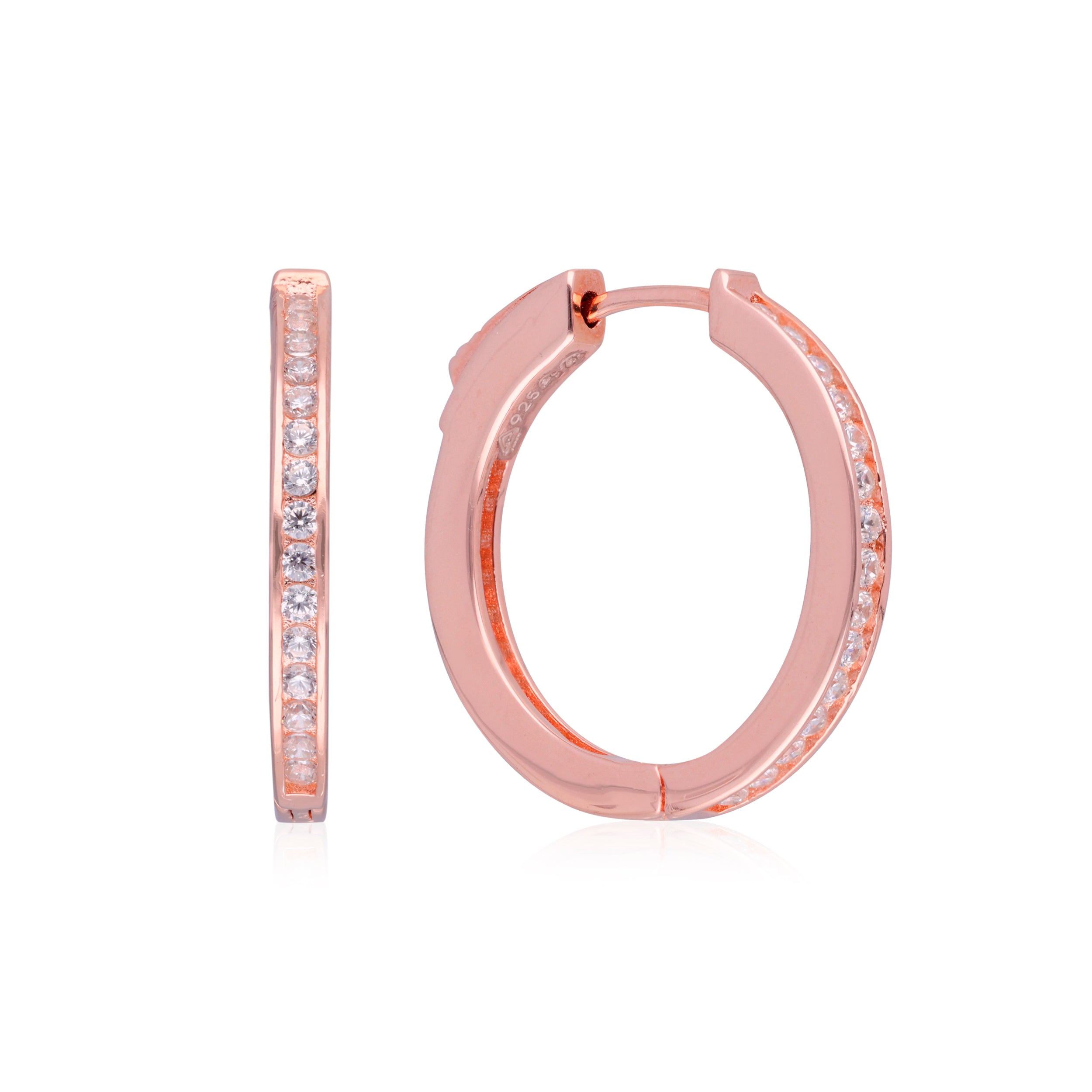 Rose Gold Radiance: Single Line Channel-Set Cubic Zircon Ear Hoops | SKU : 0003114346, 0003114469, 0003114308, 0003114315, 0003114322, 0003114476