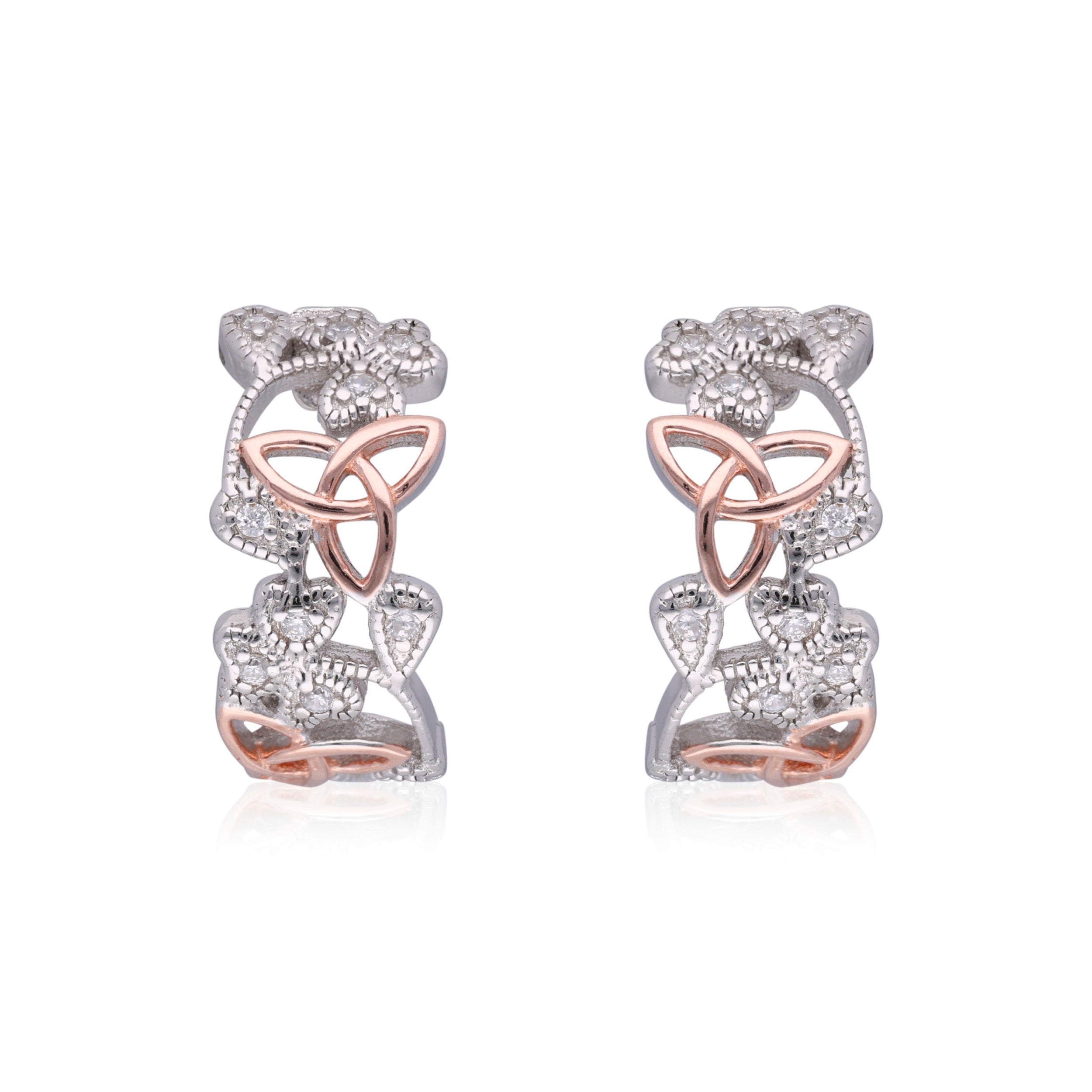 Two-Tone Floral Diamond Hoop Earrings | SKU : 0003115572, 0003115558, 0003115510, 0003115527, 0003115534