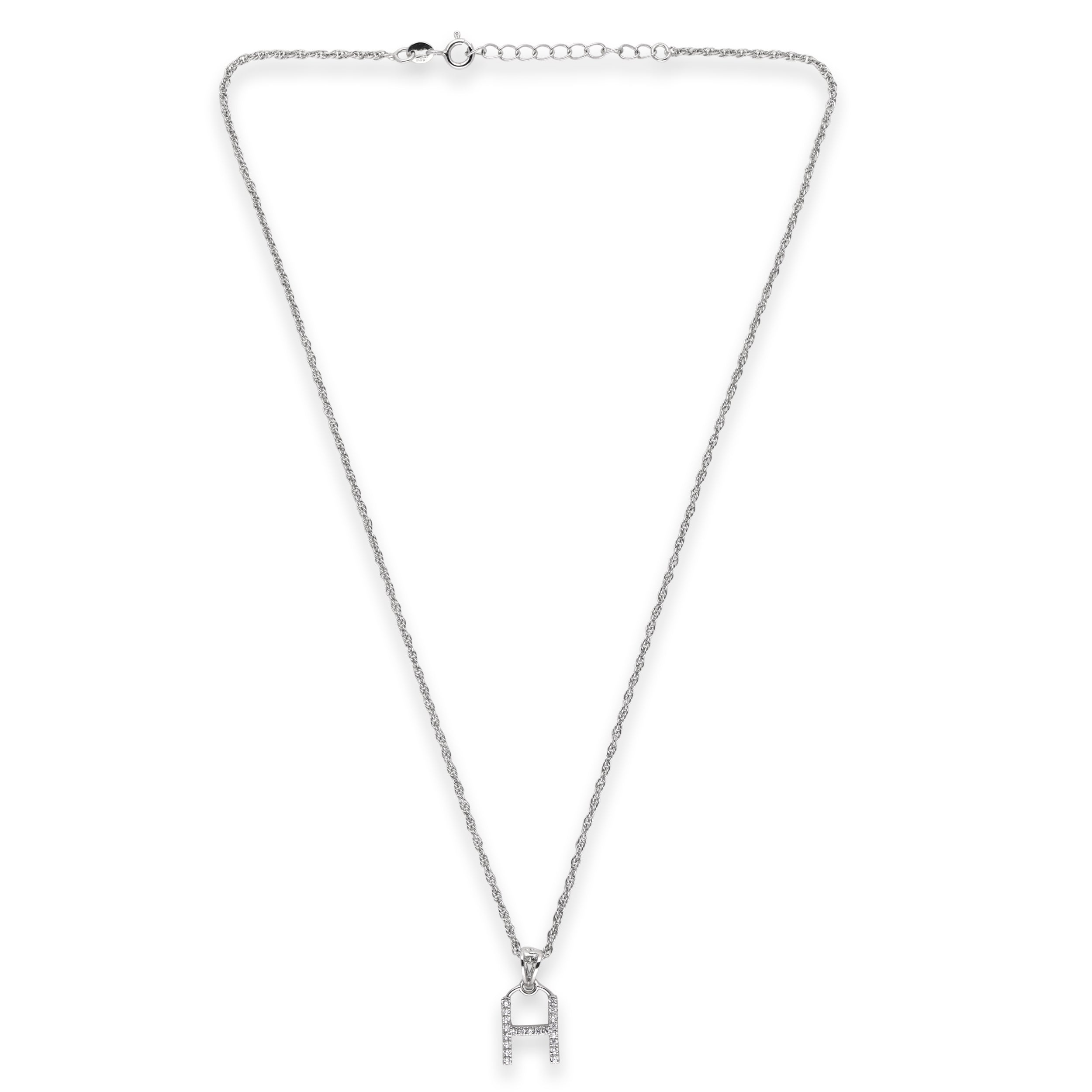 Personalized Sterling Silver "H" Initial Pendant with Cubic Zirconia - Fancy Chain Design | SKU : 0003218273 , 0003218280, 0003218266
