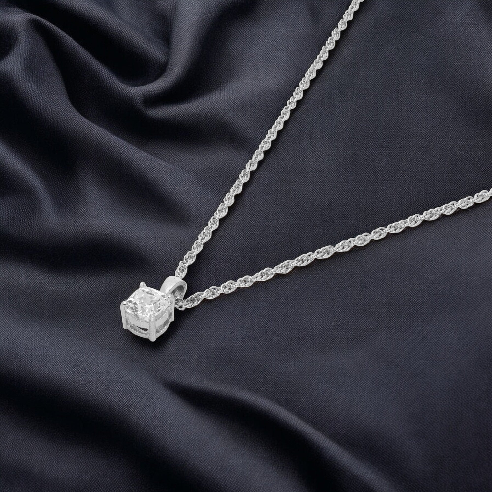 Princess-Cut Solitaire Pendant Necklace in Sterling Silver | SKU : 0003218389, 0003218211, 0003579435, 0021424502, 0021424519