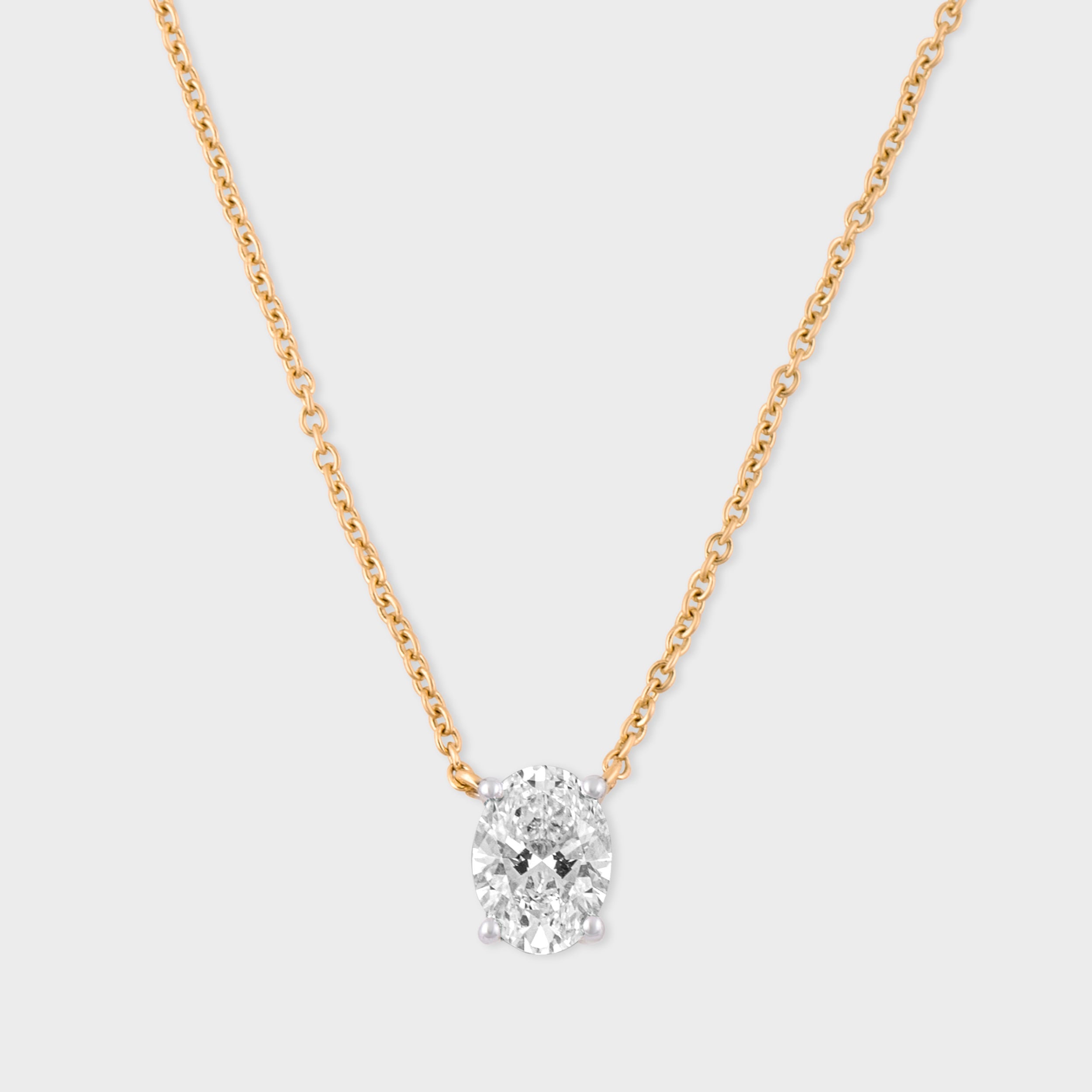 Oval 1.00 Carat Solitaire Lab-Grown Diamond Double Hook Pendant Chain | SKU : 0003331965