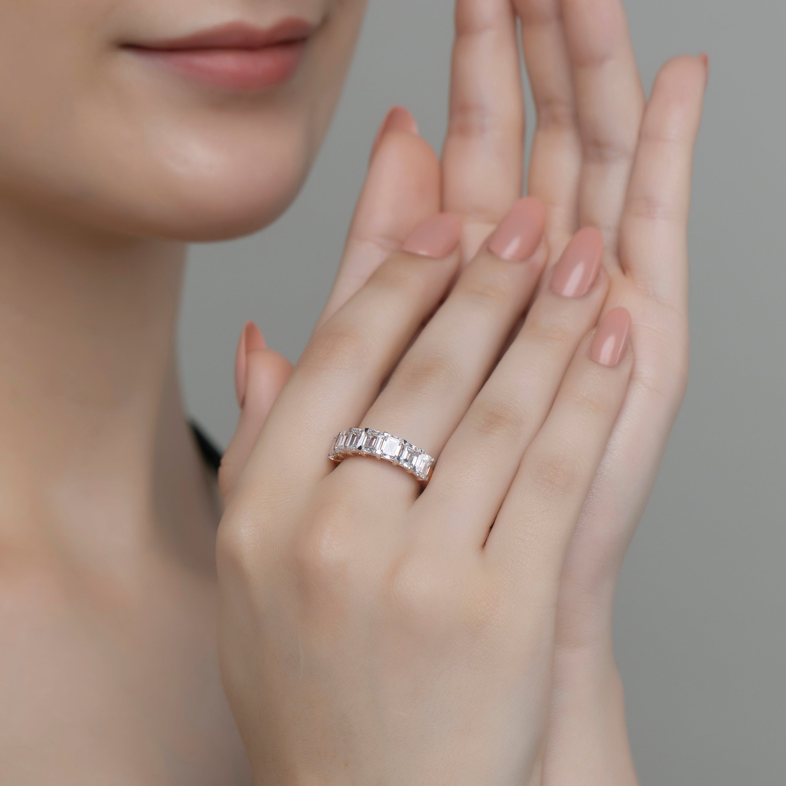 Elegant 3.620 Carat Emerald Cut Lab Grown Diamond Eternity Ring in Rose Gold | SKU : 0004701156