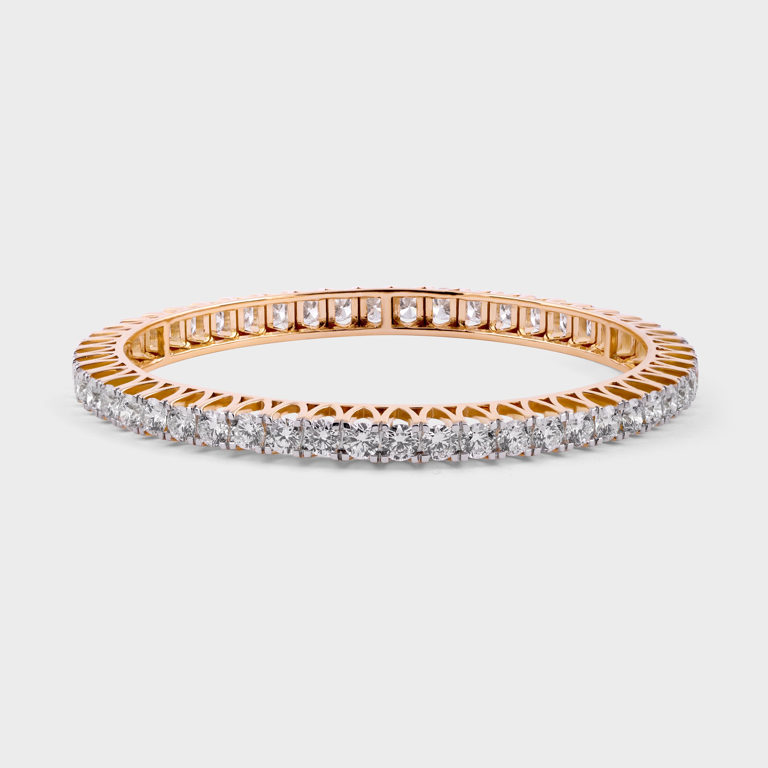 Round Brilliant 12.69 Carat Lab Grown Solitaire Diamonds Prong Set Yellow Gold 18K Single Bangle | SKU : 0003332054