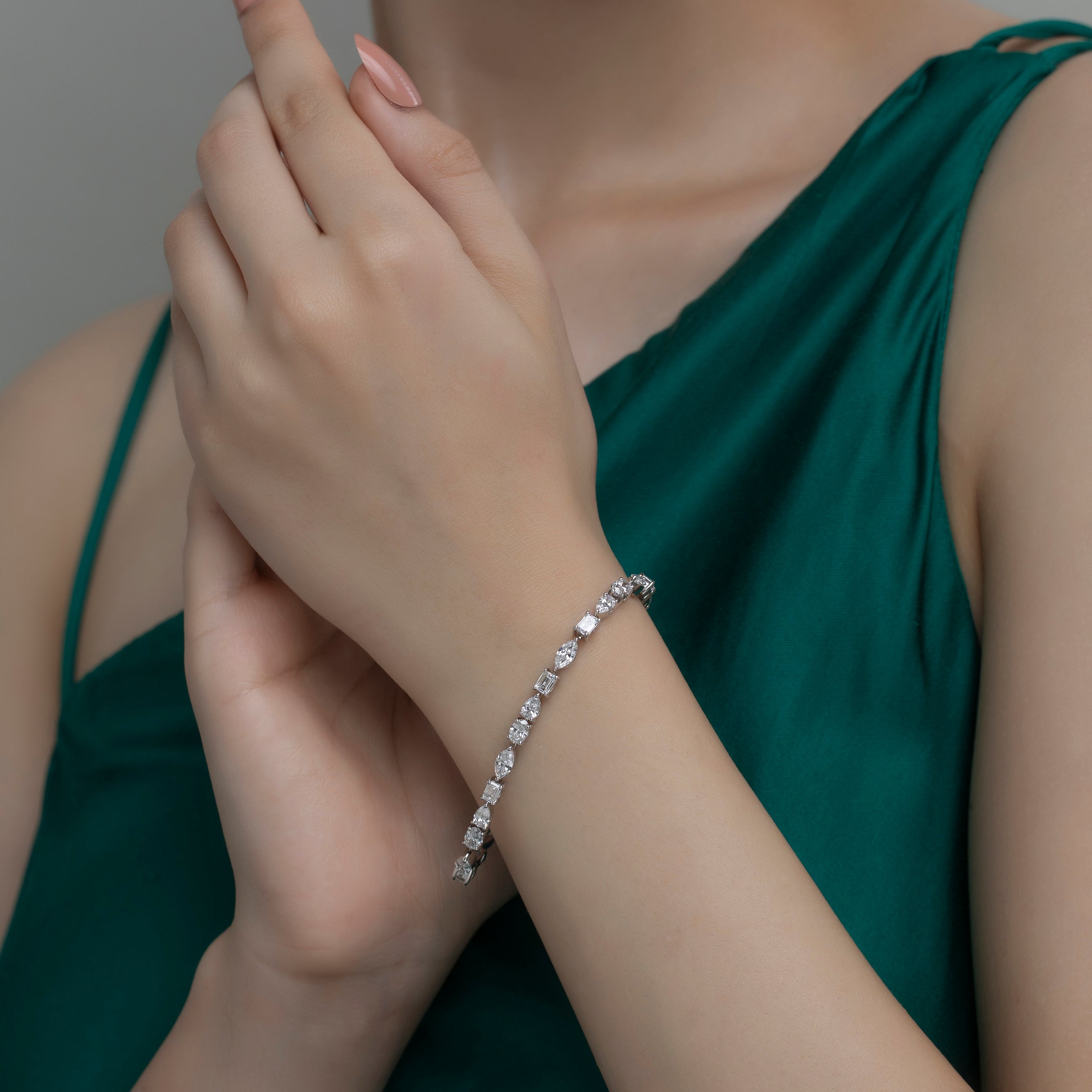 Fancy Shaped 8.05 Carat Lab Grown Solitaire Diamonds Prong Set White Gold Single Line Bracelet | SKU : 0020697235