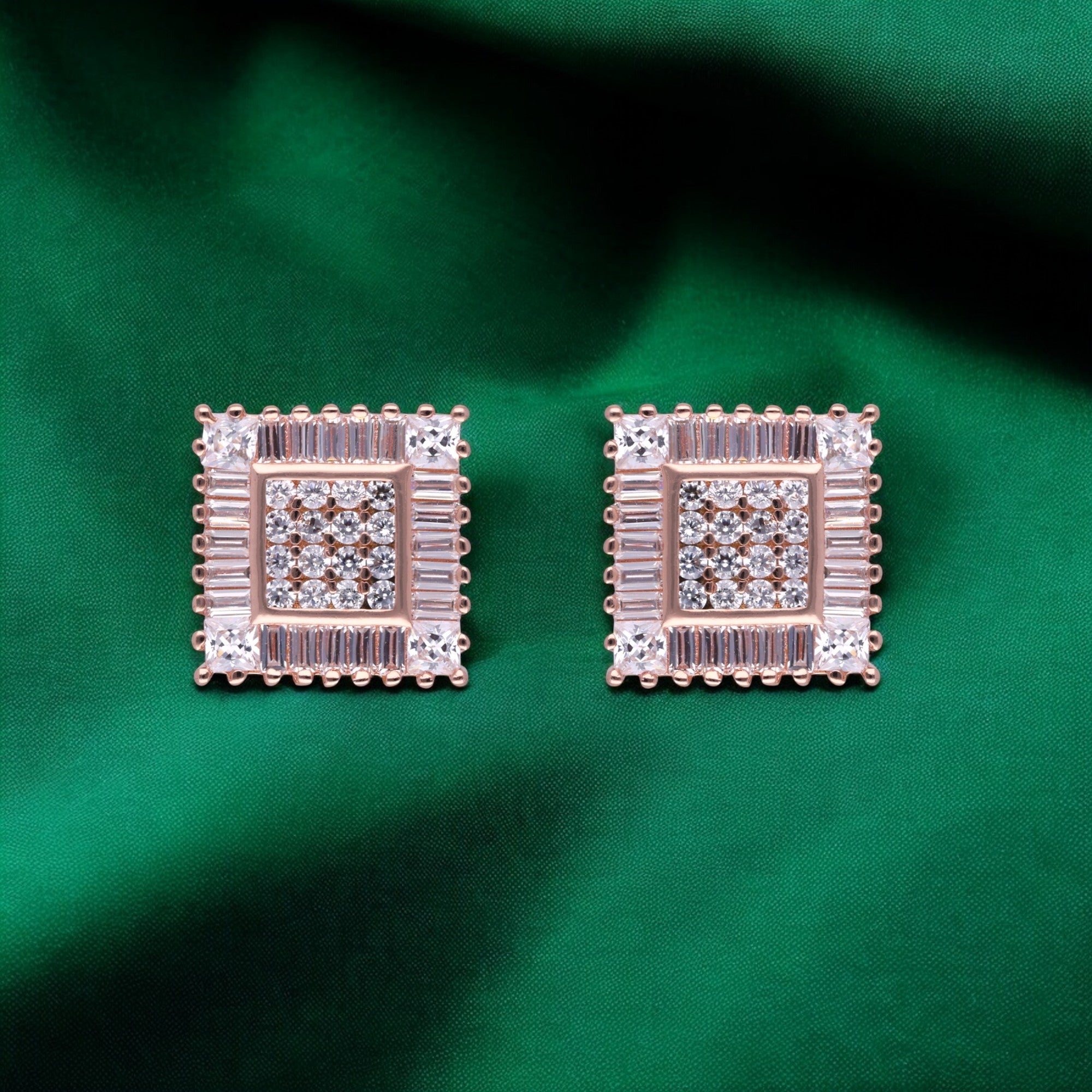Radiant Rose Gold Square Stud Earrings | SKU : 0003343227