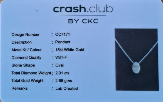 Oval-Cut 2.02 Carat Prong Setting Lab-Grown Diamond Necklace in White Gold| SKU : 0003362921