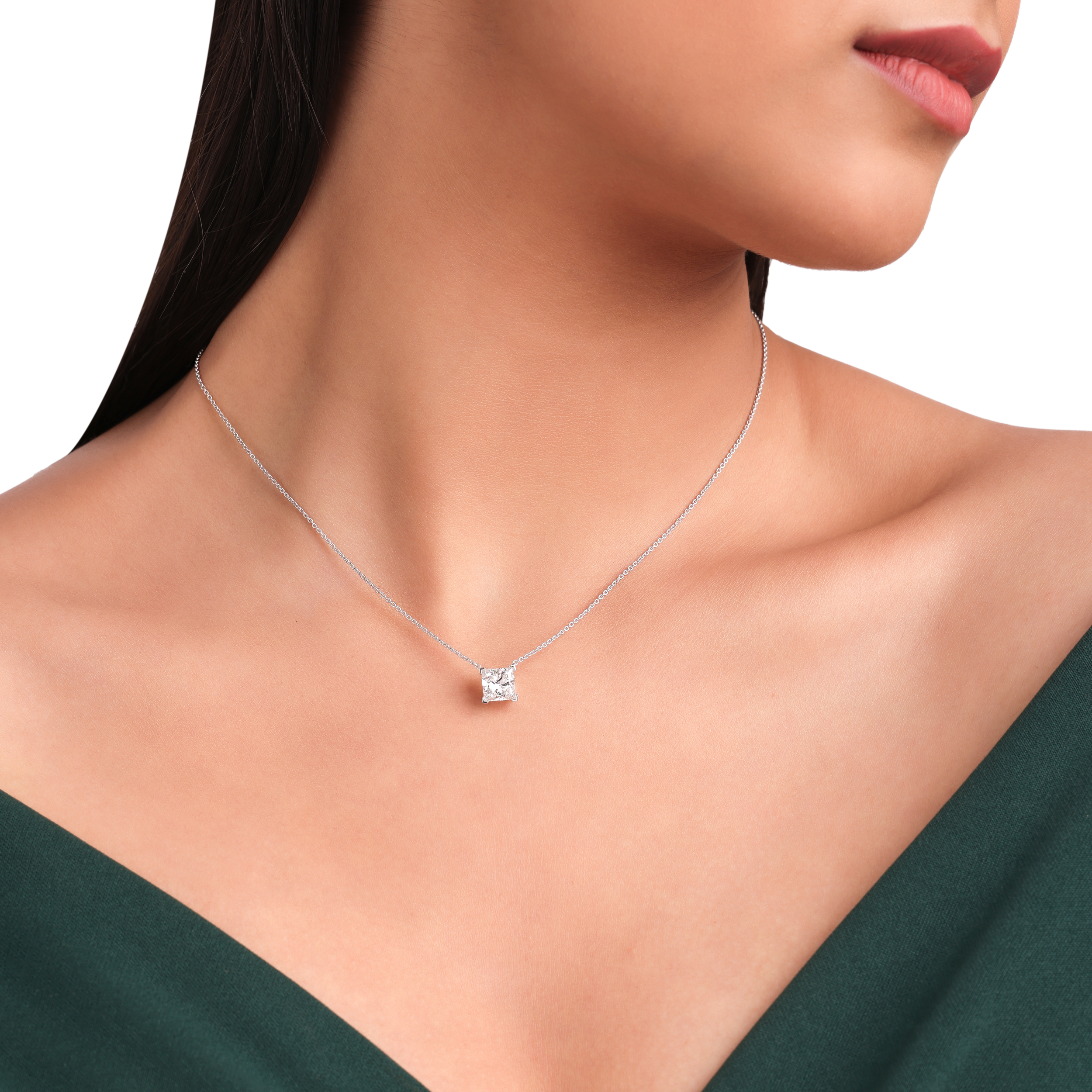 Princess-Cut Carat Lab-Grown Diamond Necklace in White Gold| SKU