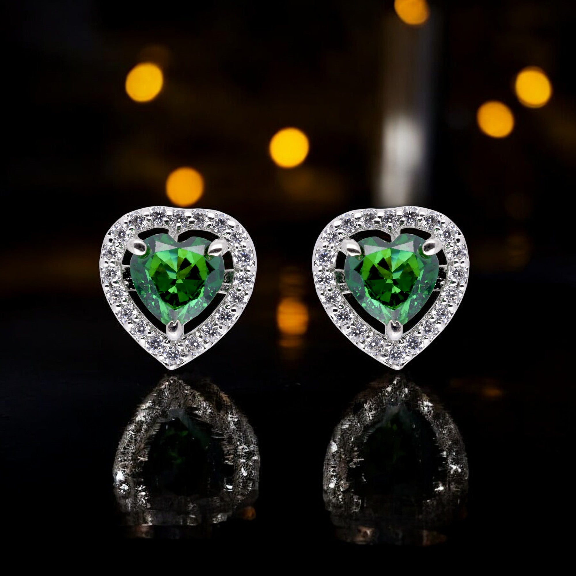 Silver Heart-Shaped Zirconia Stud Earrings | SKU : 0003396261 , 0020809652, 0003396254