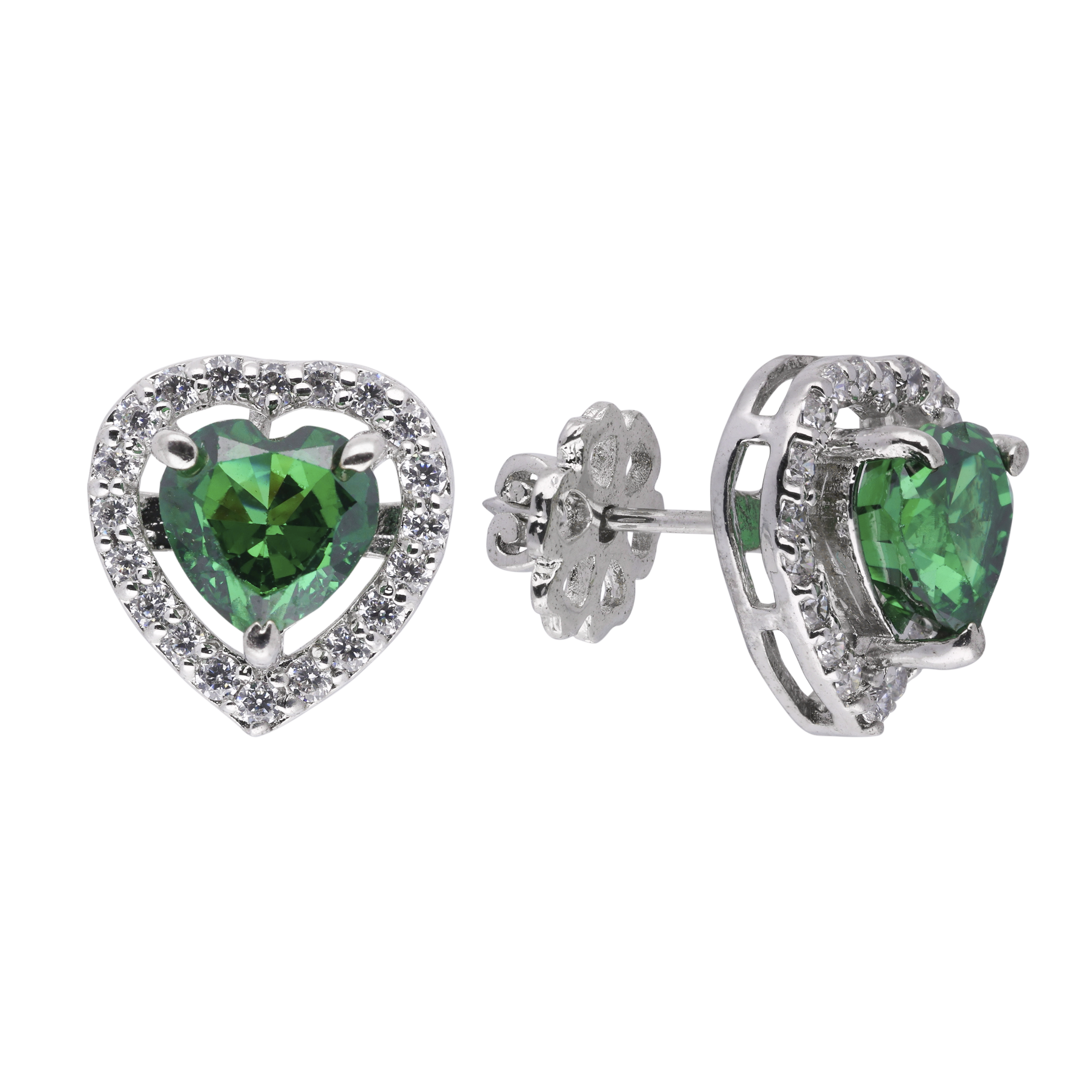 Silver Heart-Shaped Zirconia Stud Earrings | SKU : 0003396261 , 0020809652, 0003396254