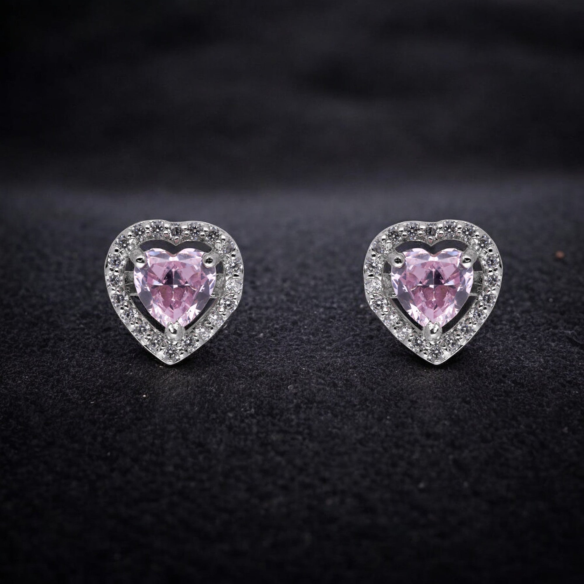 Silver Heart-Shaped Zirconia Stud Earrings | SKU : 0003396261 , 0020809652, 0003396254