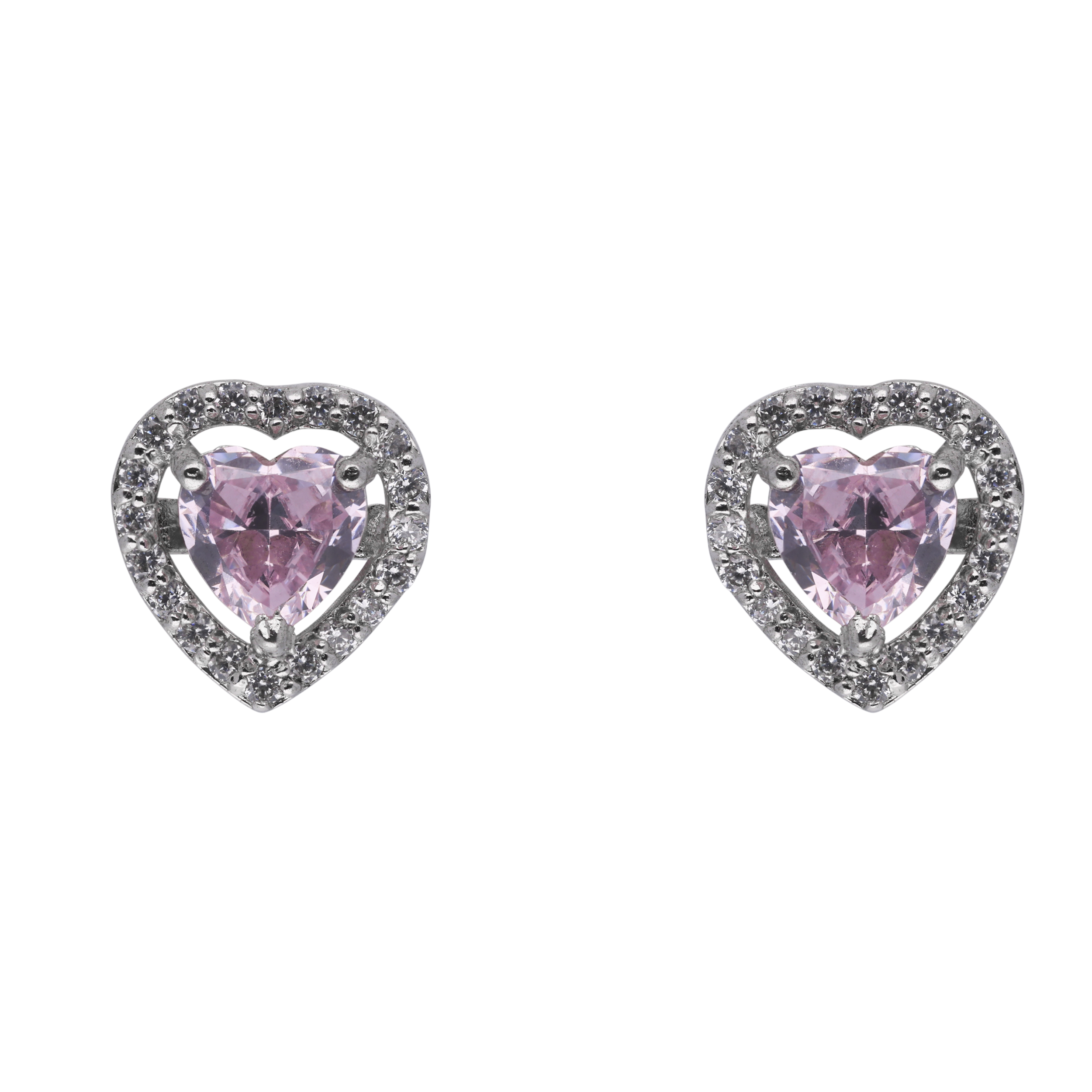 Silver Heart-Shaped Zirconia Stud Earrings | SKU : 0003396261 , 0020809652, 0003396254
