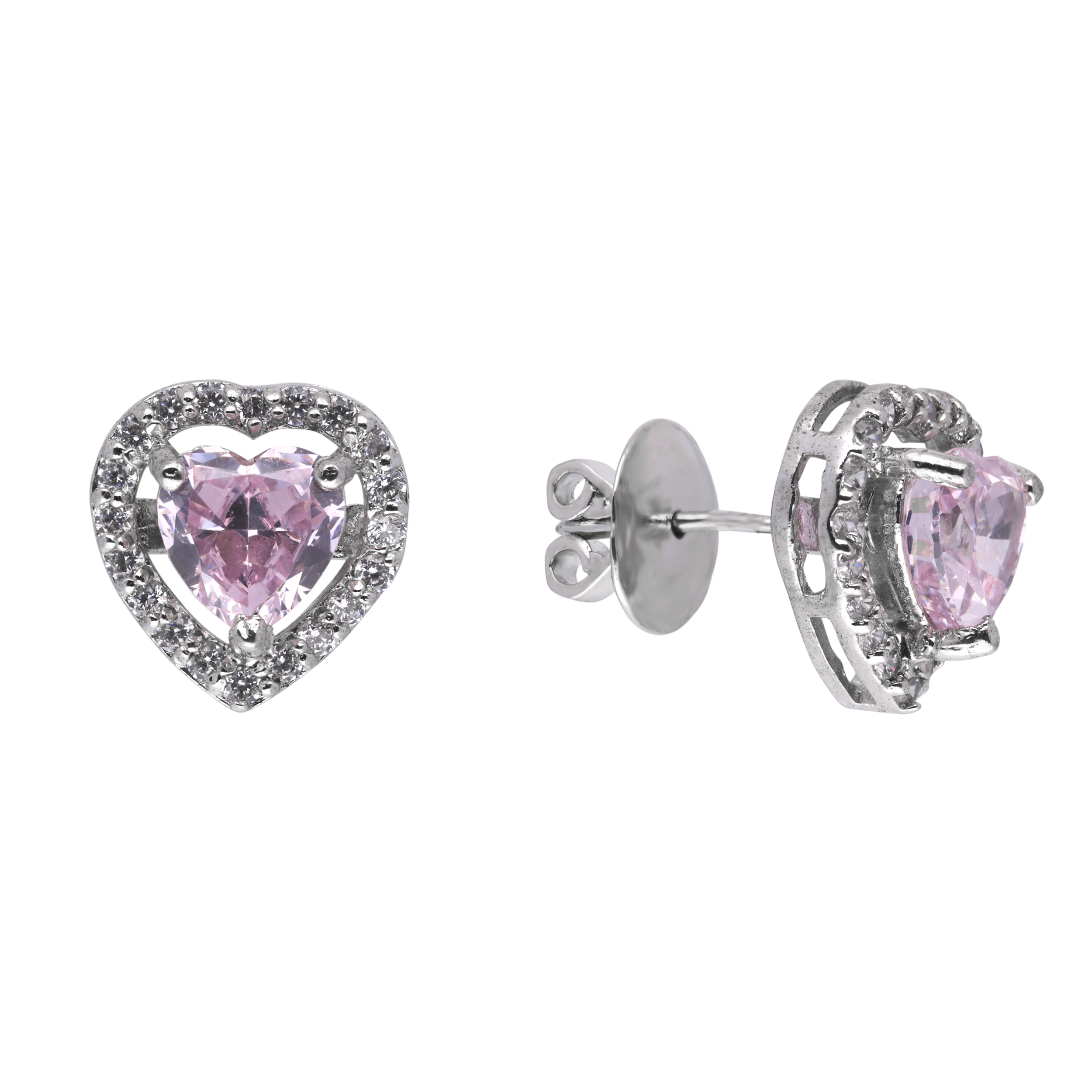 Silver Heart-Shaped Zirconia Stud Earrings | SKU : 0003396261 , 0020809652, 0003396254
