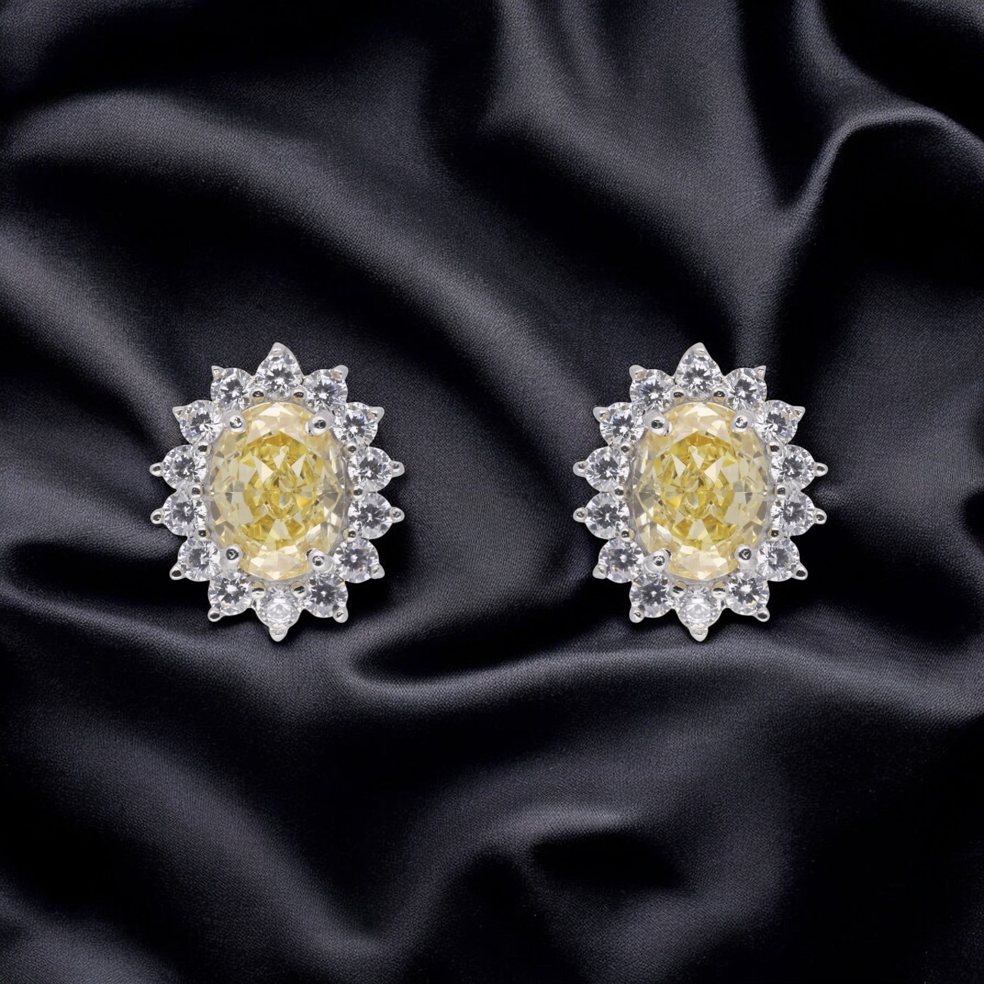 Sterling Silver Oval Gem Earstuds with Cubic Zirconia | SKU : 0003396285, 0020809676