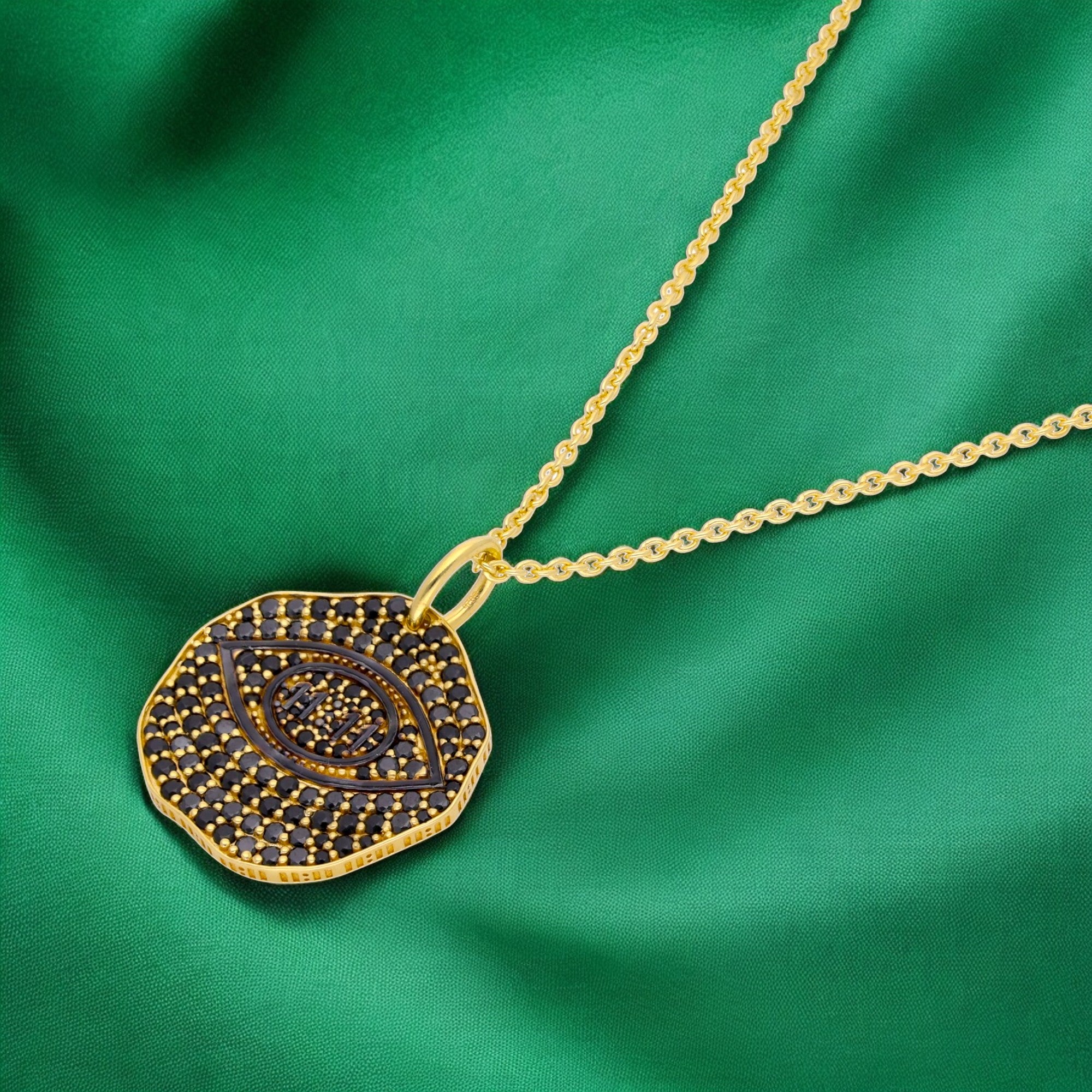 11:11 Spiritual Evil Eye Silver Necklace with Black Crystal Accents | SKU : 0003444153, 0003499184, 0021182204, 0021182198, 0021553158, 0021553165