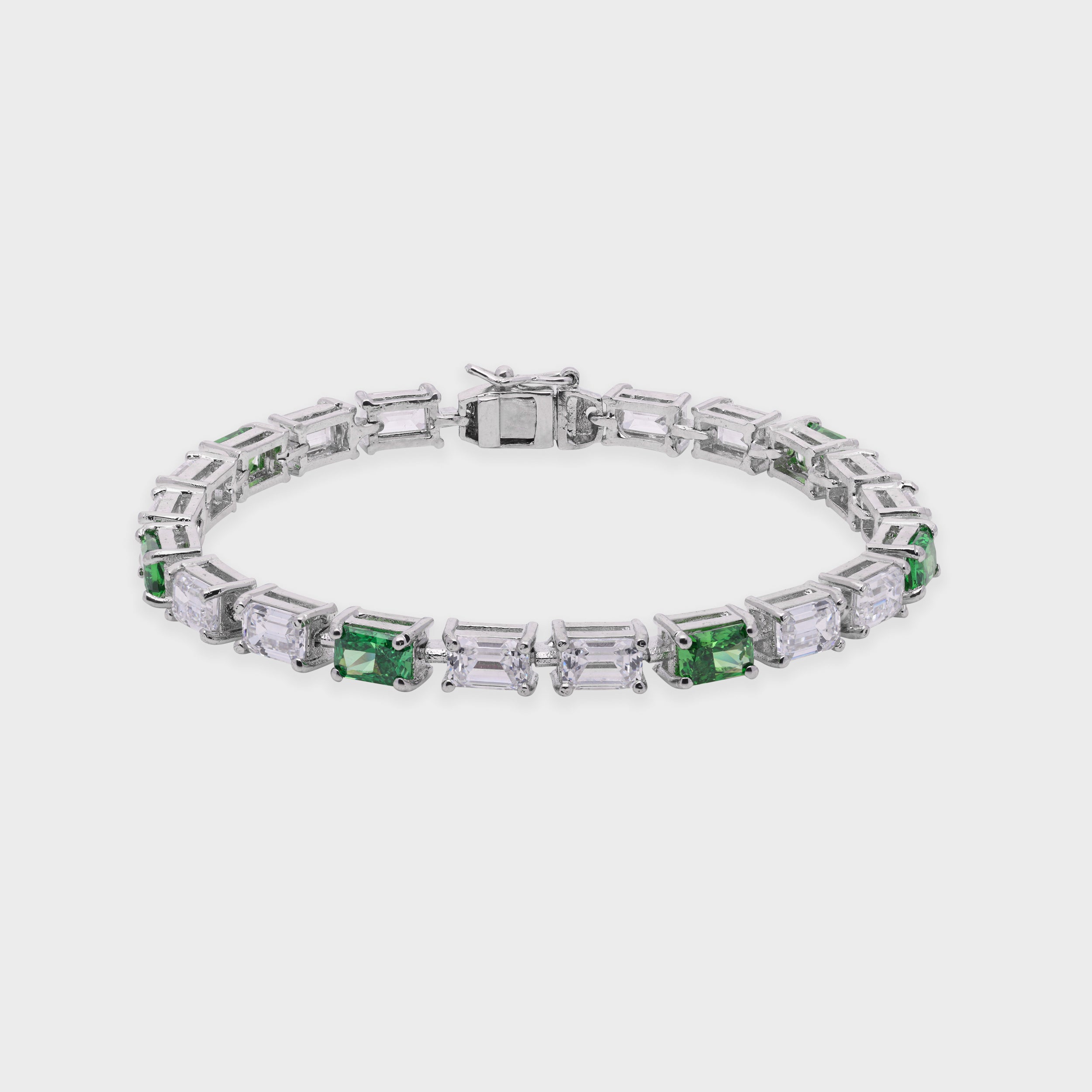 Verdant Symphony Baguette-Cut Emerald & Crystal Tennis Bracelet | SKU : 0003534533