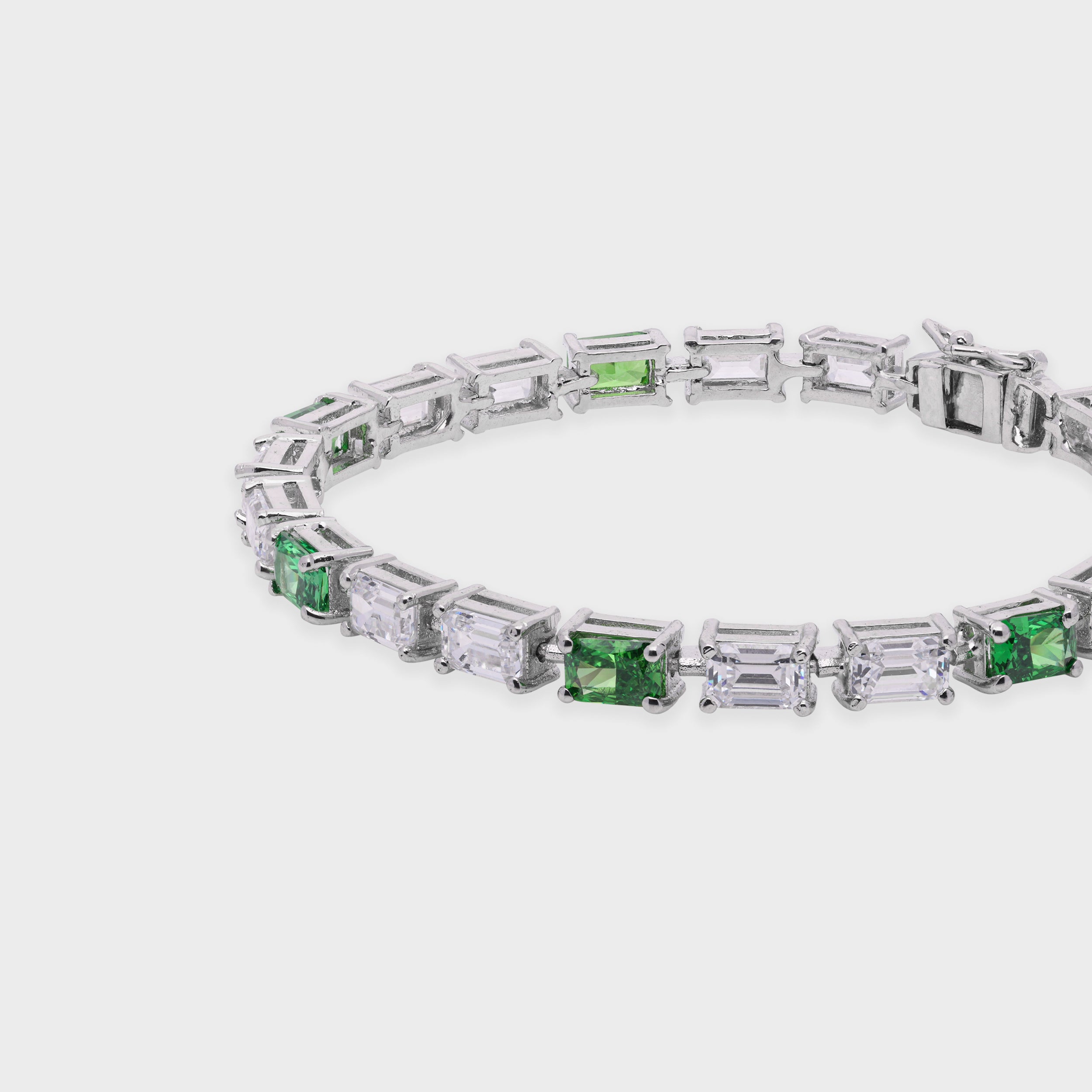 Verdant Symphony Baguette-Cut Emerald & Crystal Tennis Bracelet | SKU : 0003534533