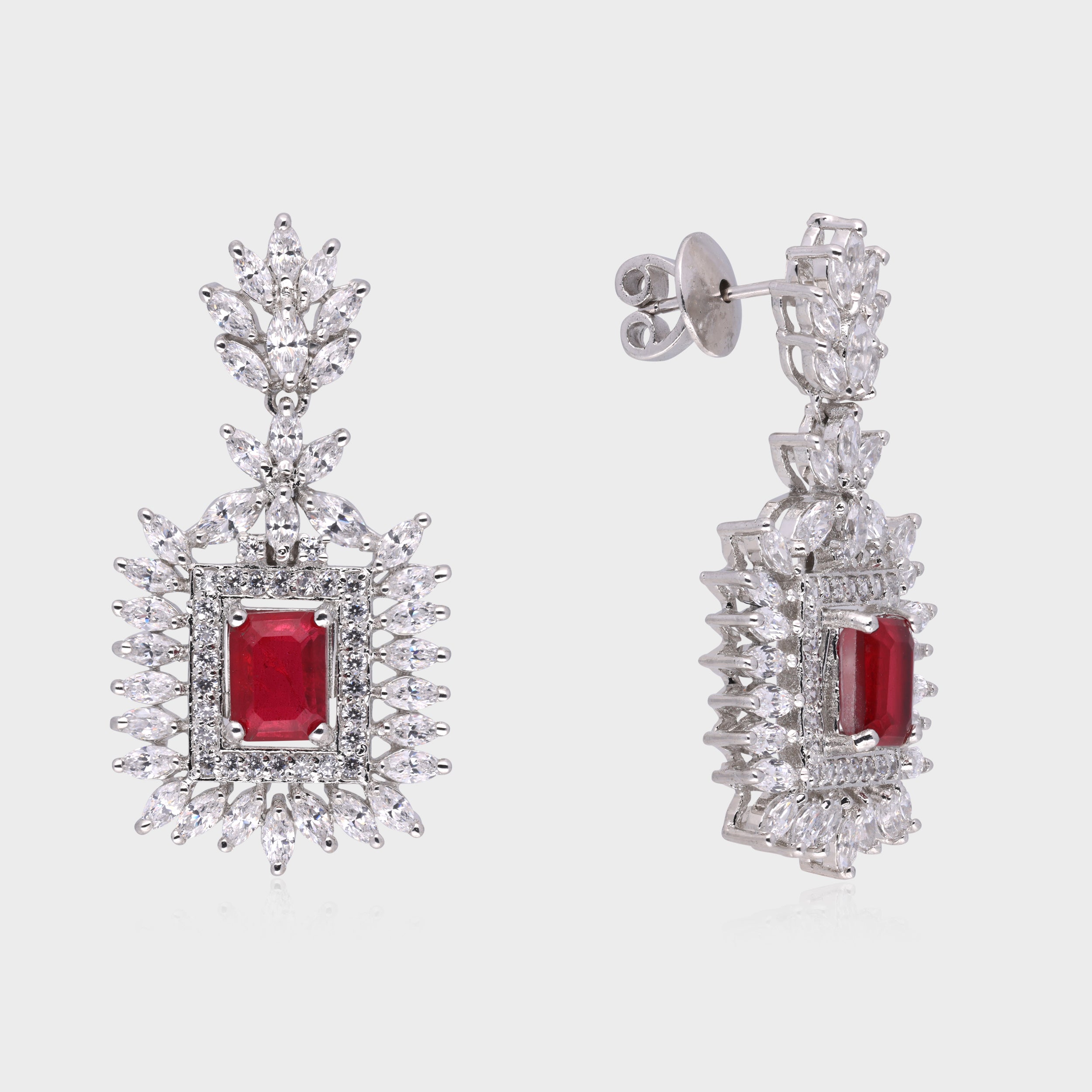 Majestic 925 Sterling Silver Dangle Earrings with Ruby & Marquise Cubic Zirconia | SKU : 0003534571, 0021326011, 0021326028