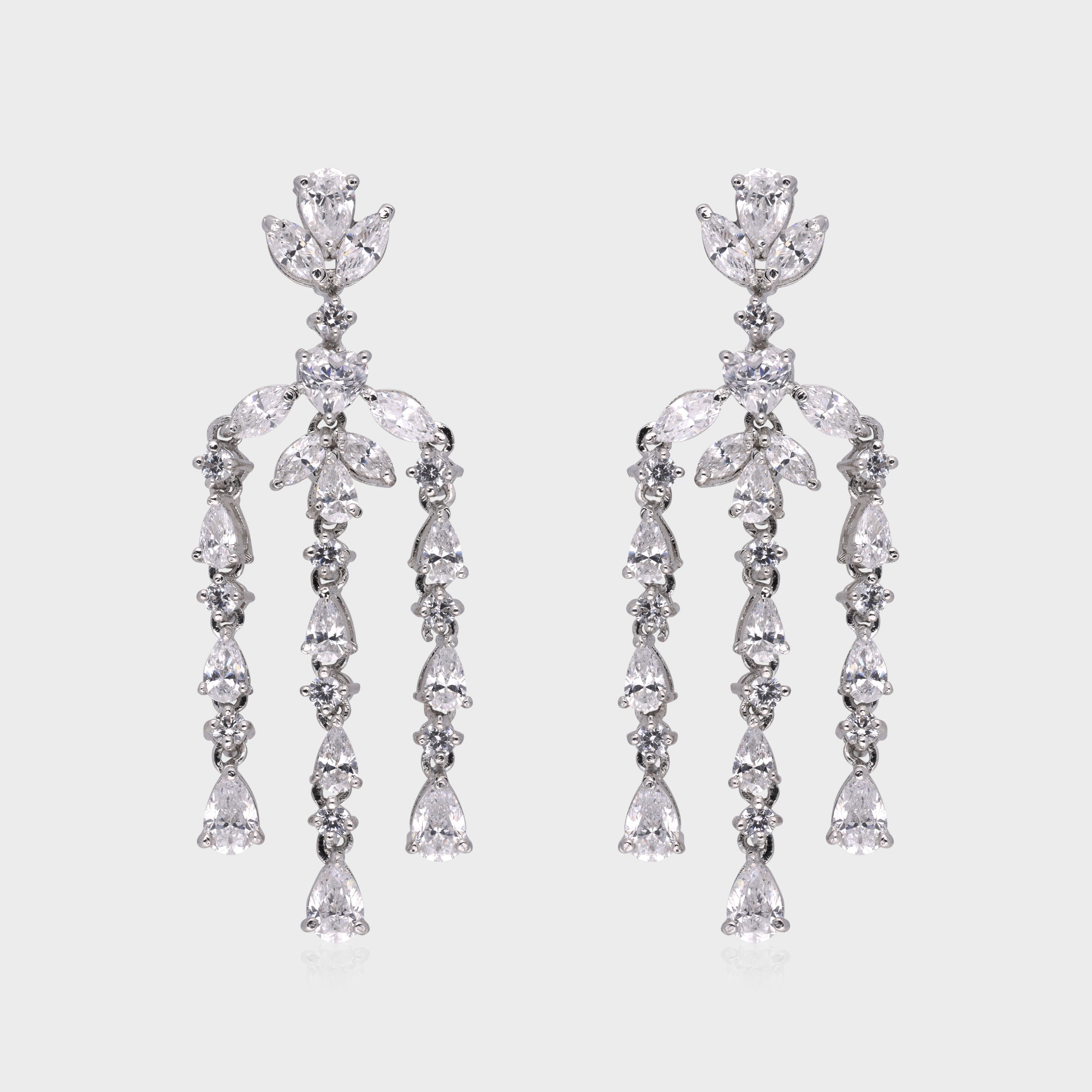 Ethereal 925 Sterling Silver Chandelier Earrings with Cascading Cubic Zirconia | SKU : 0003534588, 0021326035