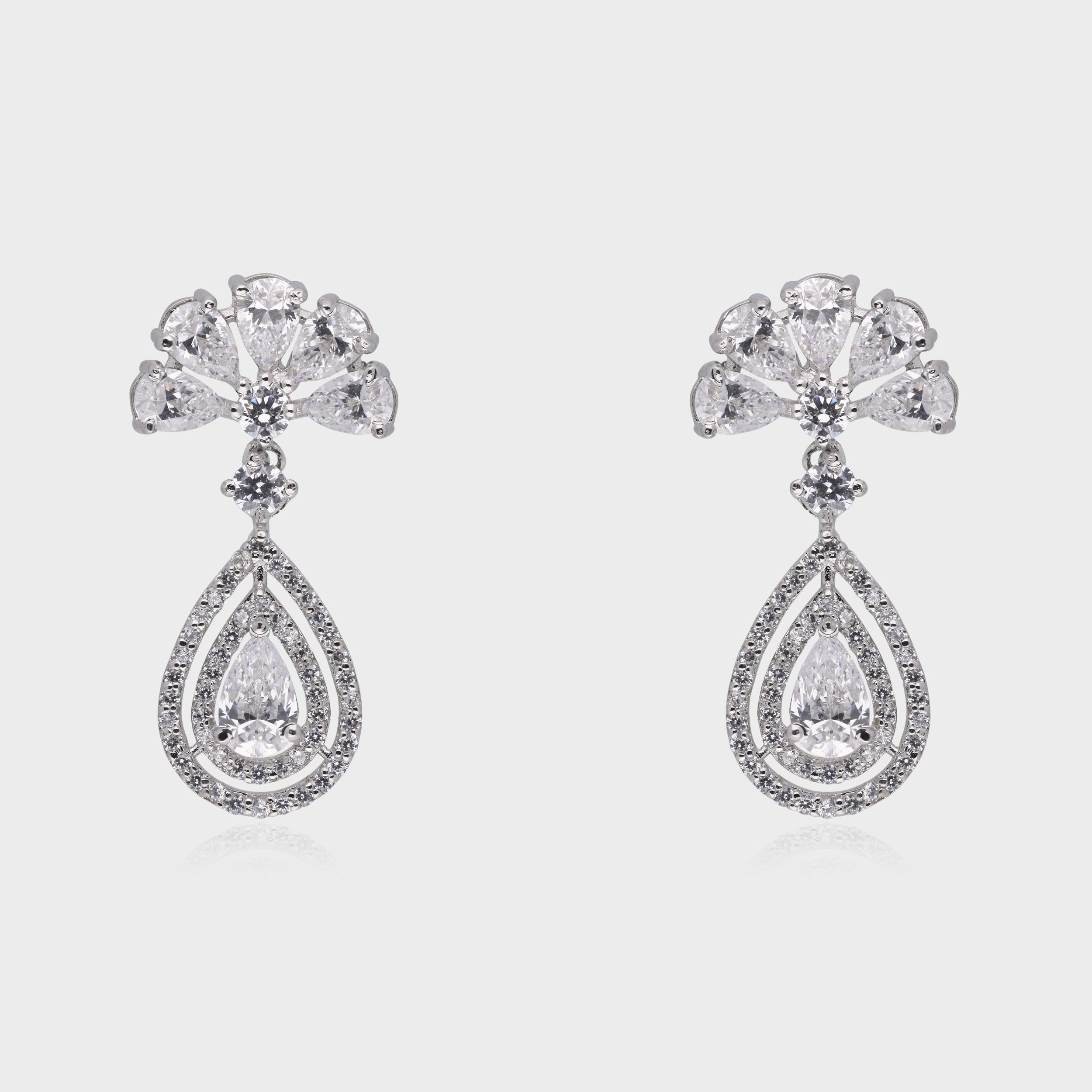 Luxury 925 Sterling Silver Teardrop Statement Earrings with Brilliant Stones | SKU : 0003534632