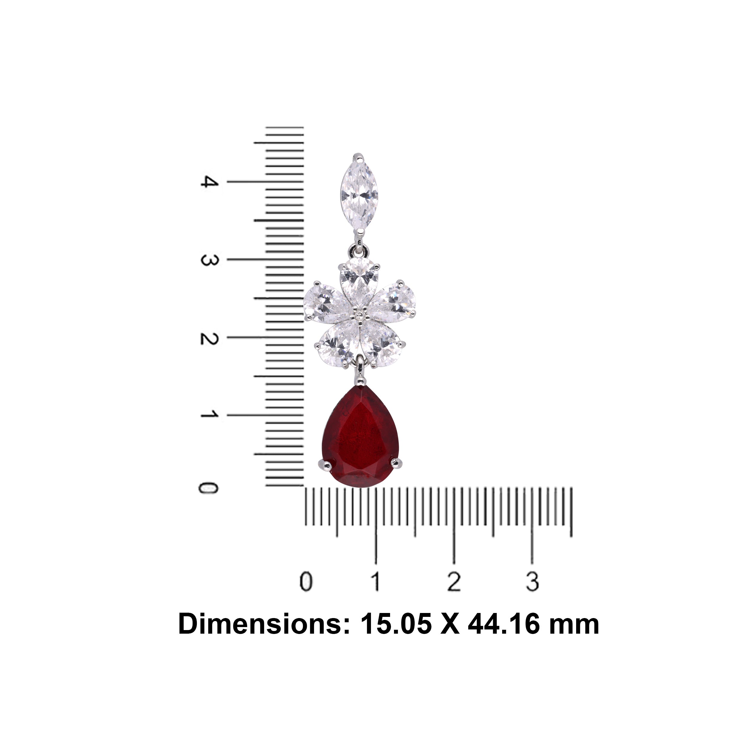 Elegant 925 Sterling Silver Floral Drop Earrings with Ruby & Cubic Zirconia | SKU : 0003534649, 0021326165, 0021326172