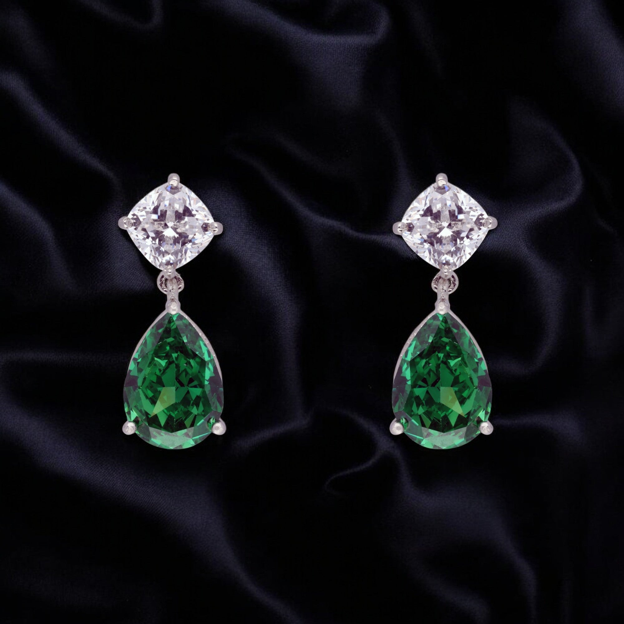 Emerald Elegance 925 Sterling Silver Drop Earrings | SKU : 0003534656