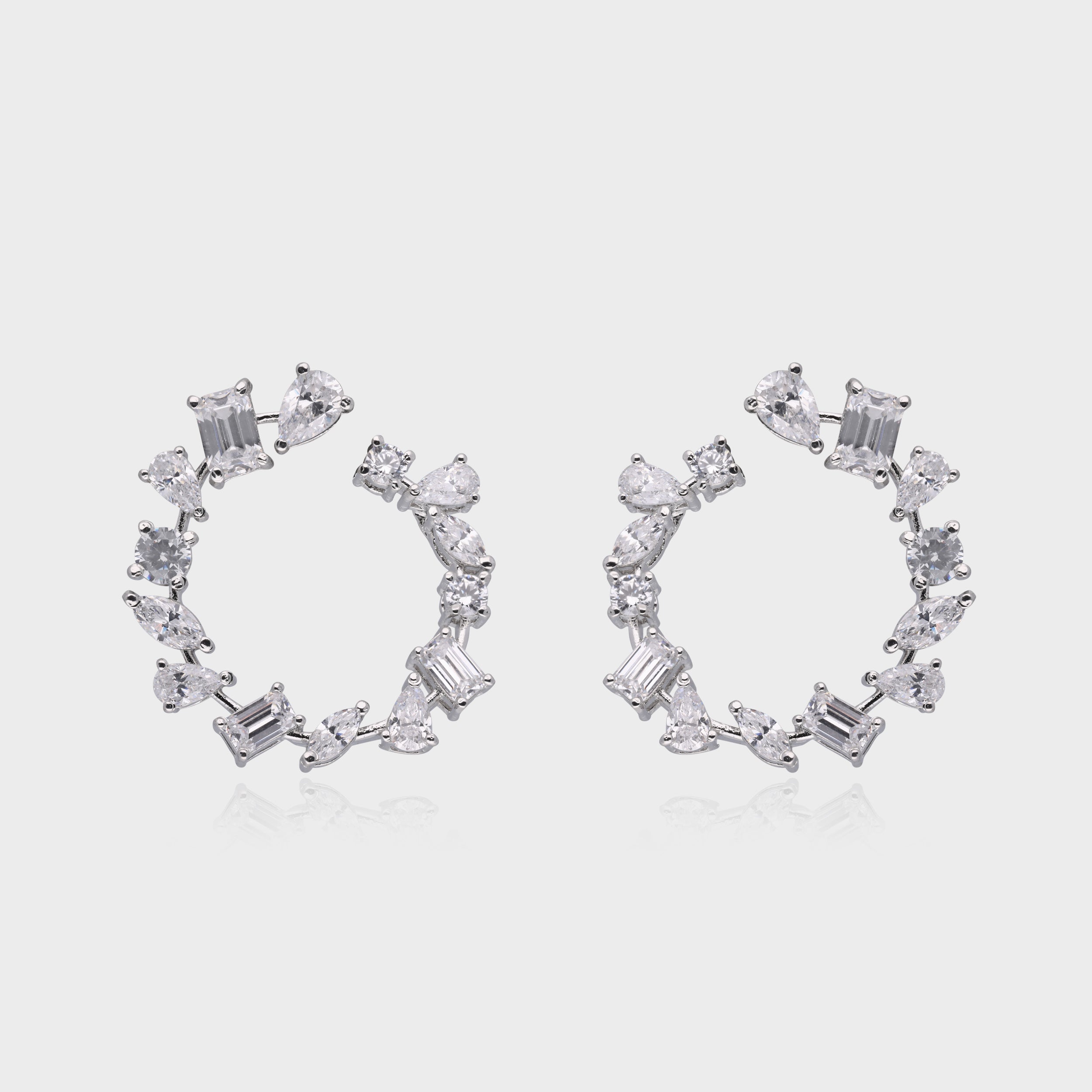 Sterling Silver Geometric Hoop Earrings with Sparkling Stones | SKU : 0003534687, 0003576199, 0021326240, 0021326257