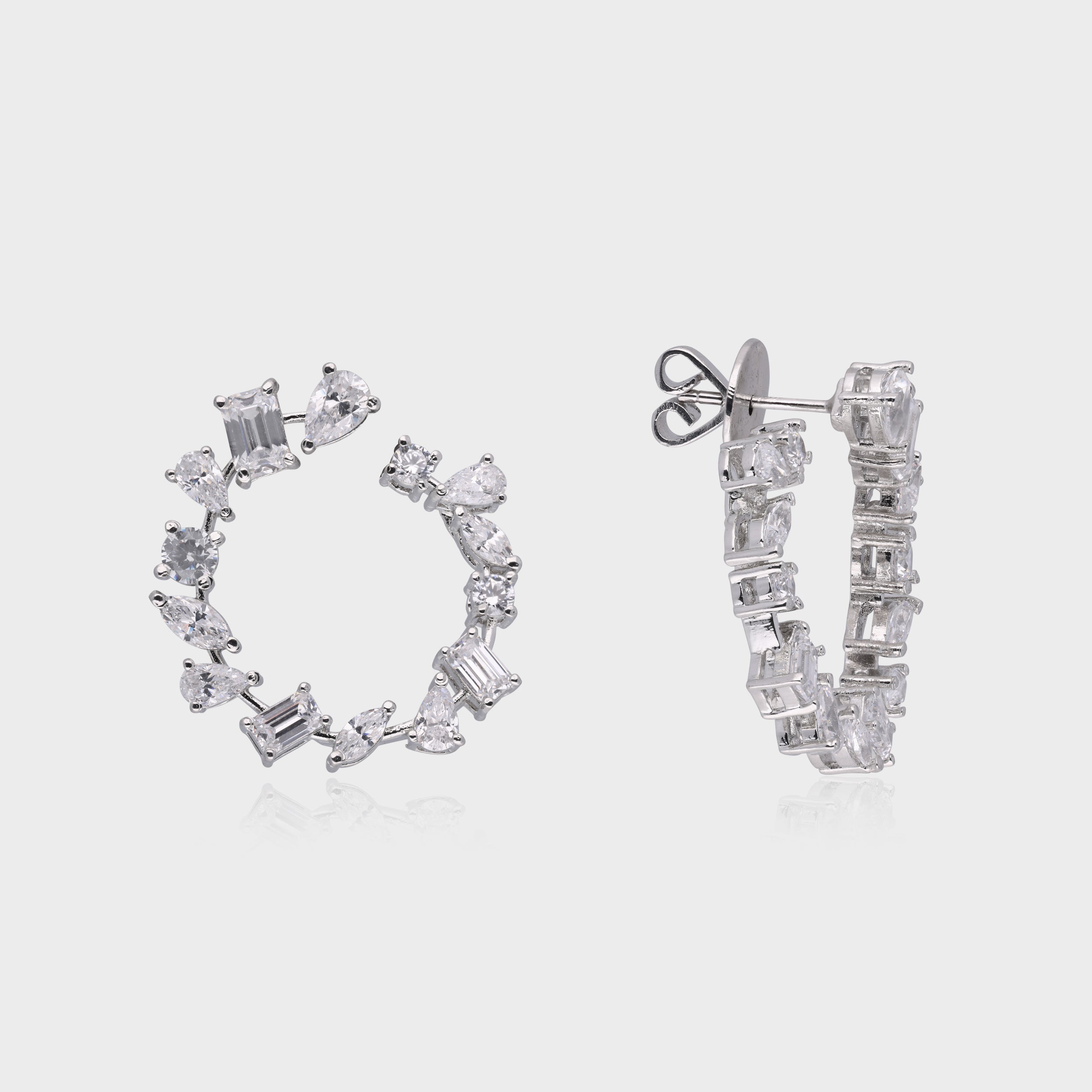 Sterling Silver Geometric Hoop Earrings with Sparkling Stones | SKU : 0003534687, 0003576199, 0021326240, 0021326257
