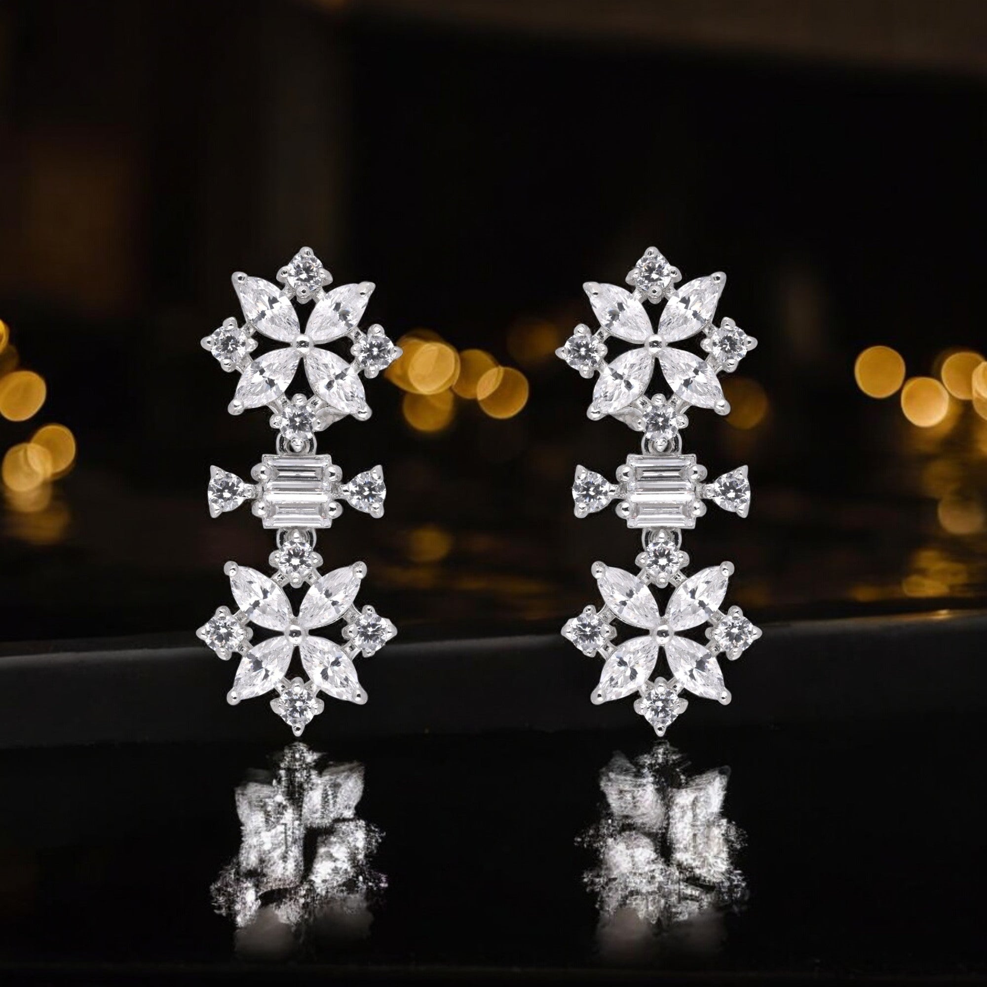 Radiant 925 Sterling Silver Floral Drop Earrings | SKU : 0003534700, 0021326288, 0021326295