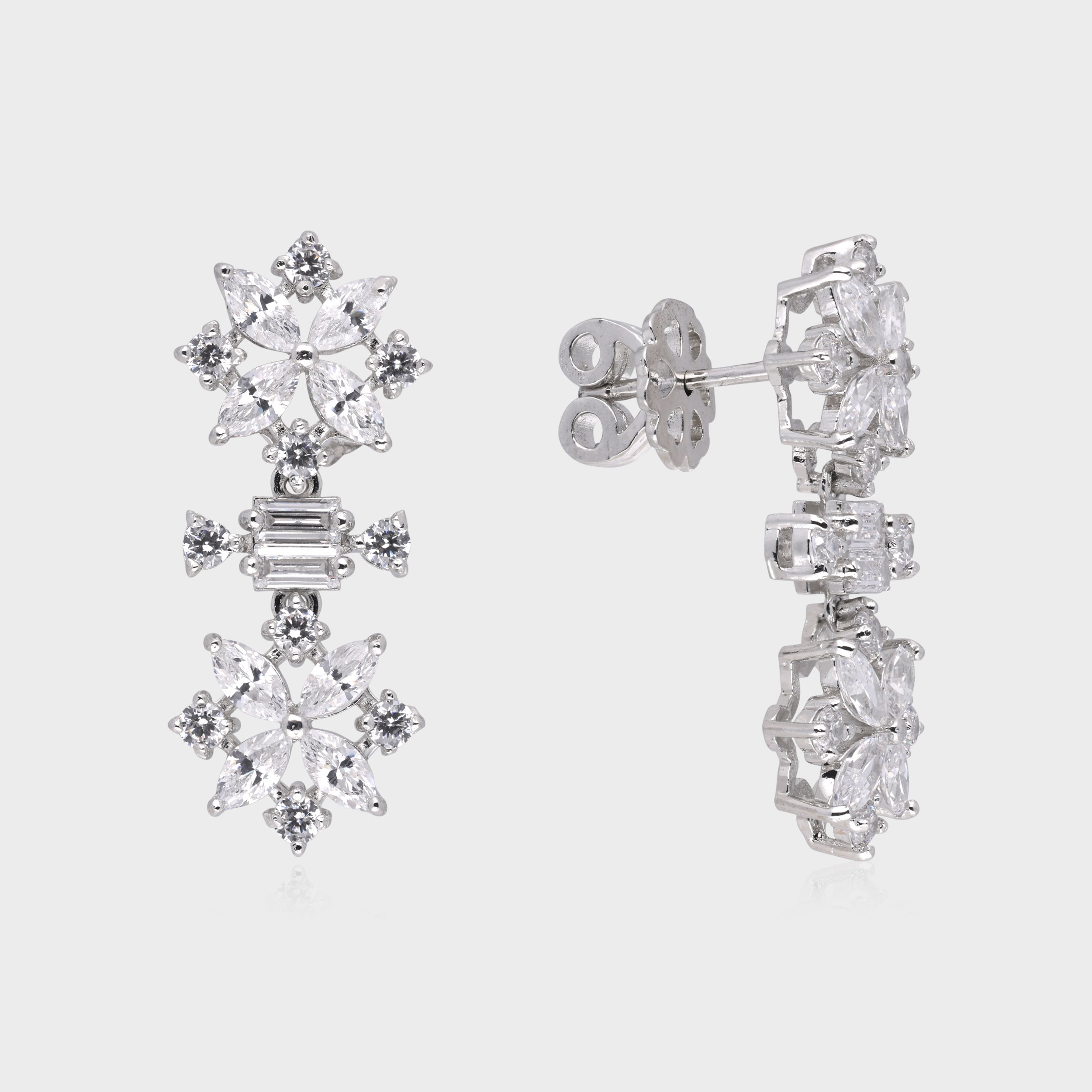 Radiant 925 Sterling Silver Floral Drop Earrings | SKU : 0003534700, 0021326288, 0021326295