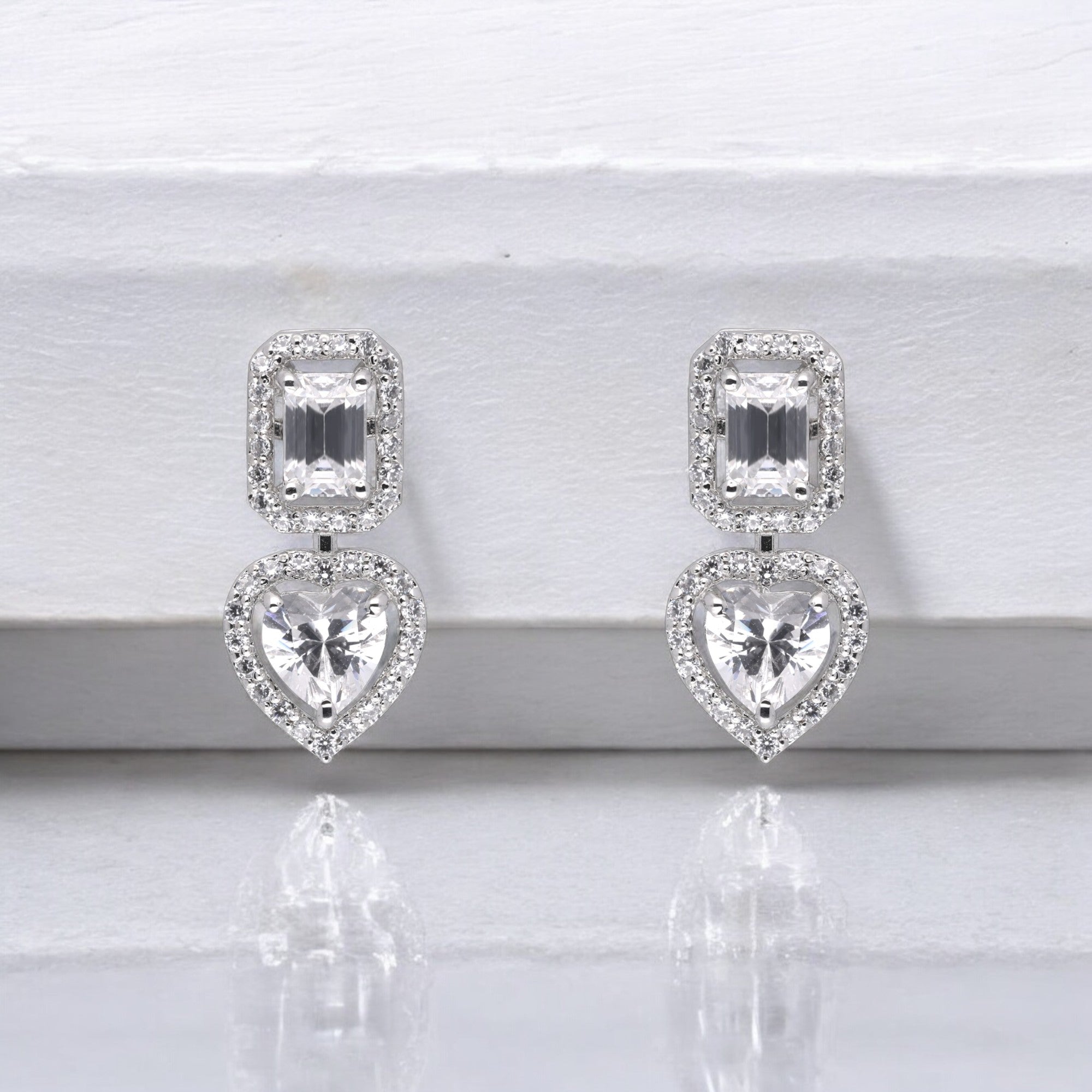 Elegant 925 Sterling Silver Heart Drop Earrings | SKU : 0003534830, 0021326554