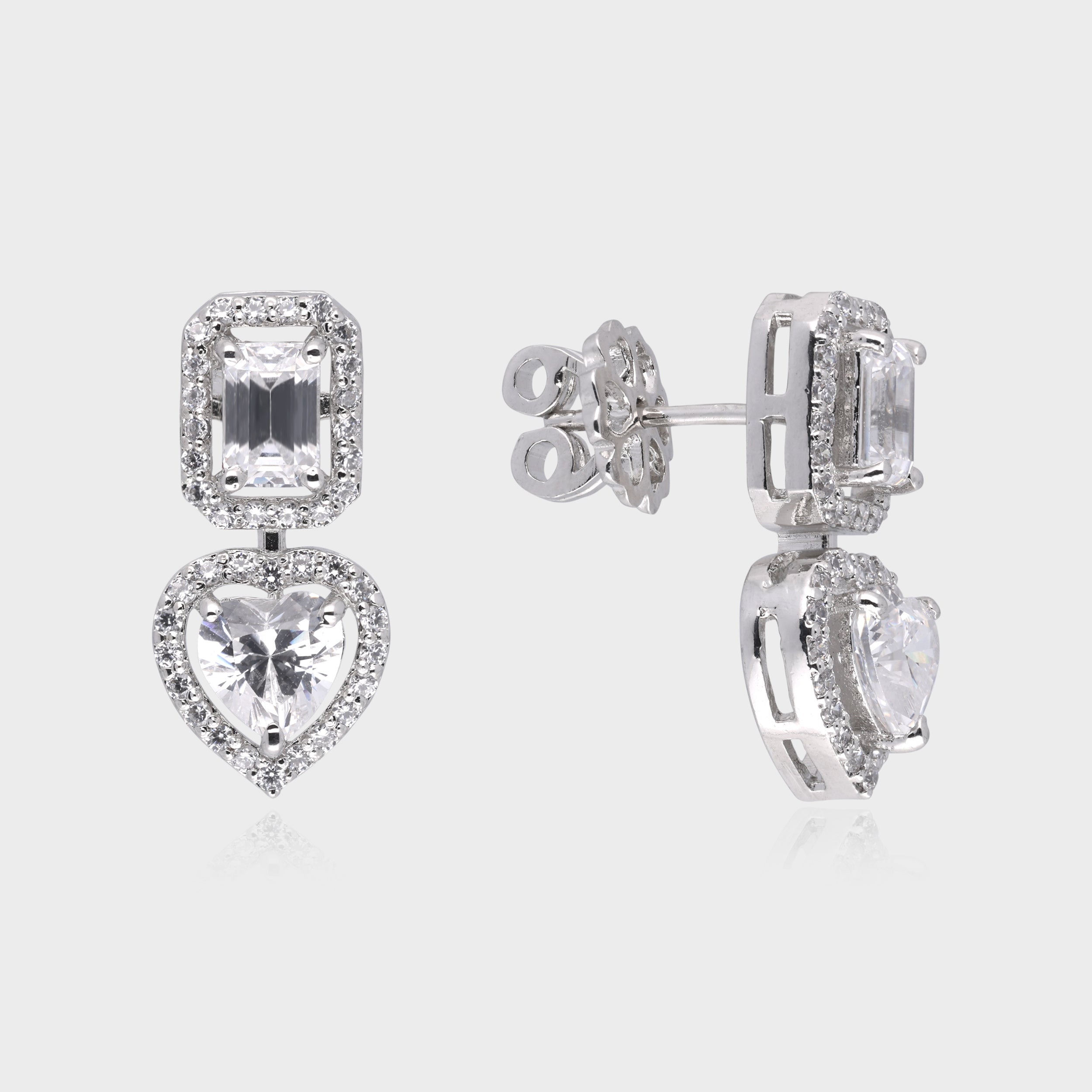 Elegant 925 Sterling Silver Heart Drop Earrings | SKU : 0003534830, 0021326554
