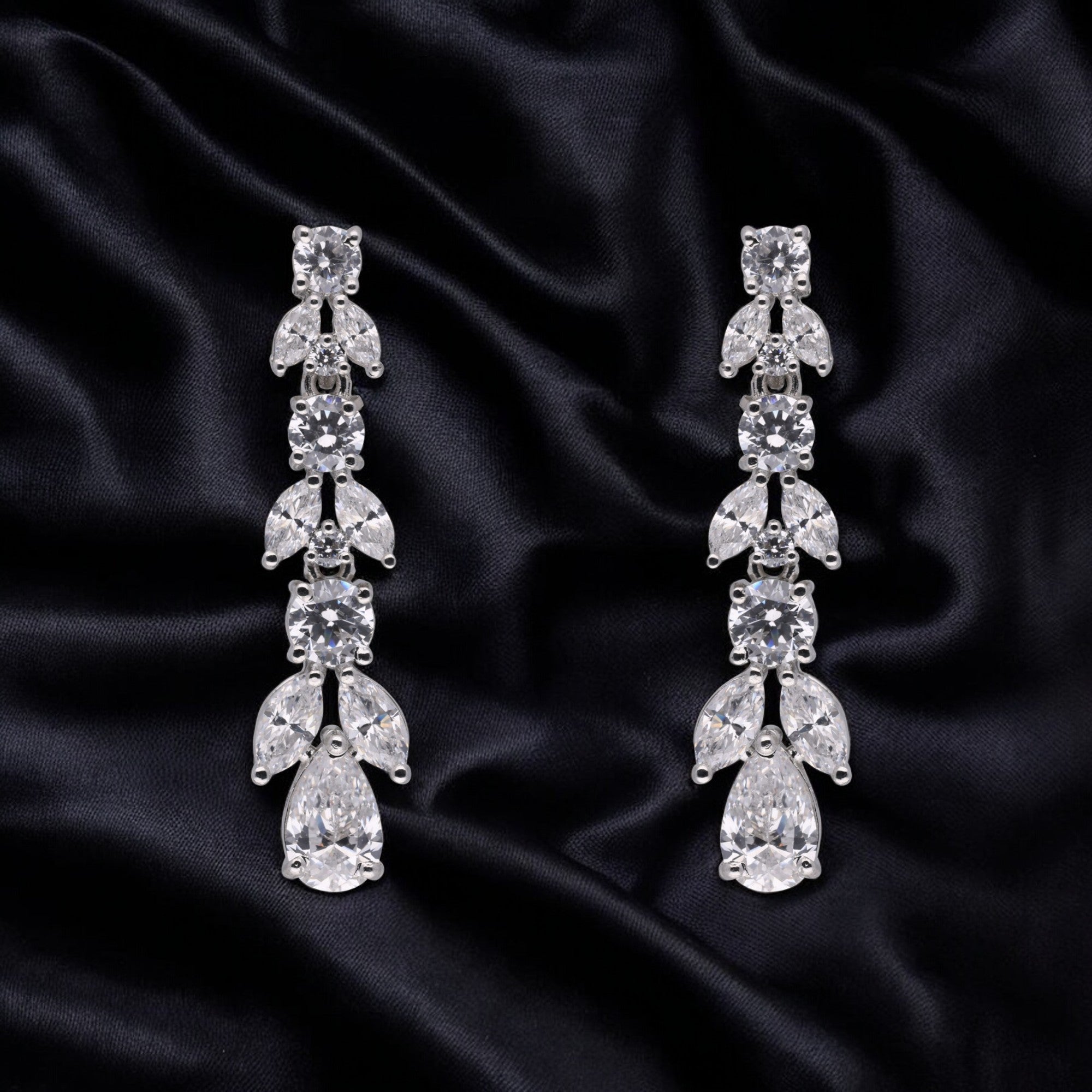 Dazzling 925 Sterling Silver Cascading Drop Earrings| SKU : 0003534854, 0021326592, 0021326608