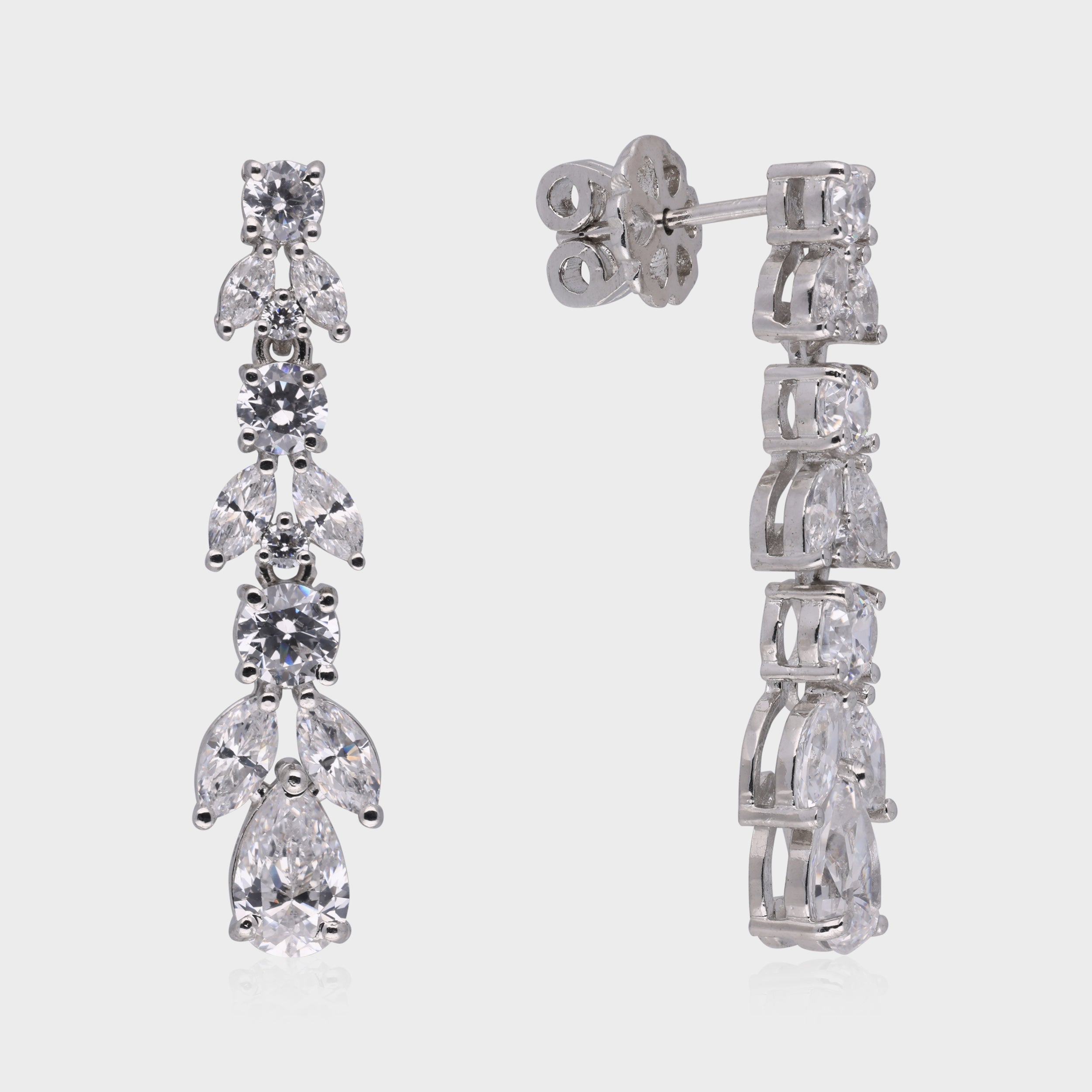 Dazzling 925 Sterling Silver Cascading Drop Earrings| SKU : 0003534854, 0021326592, 0021326608