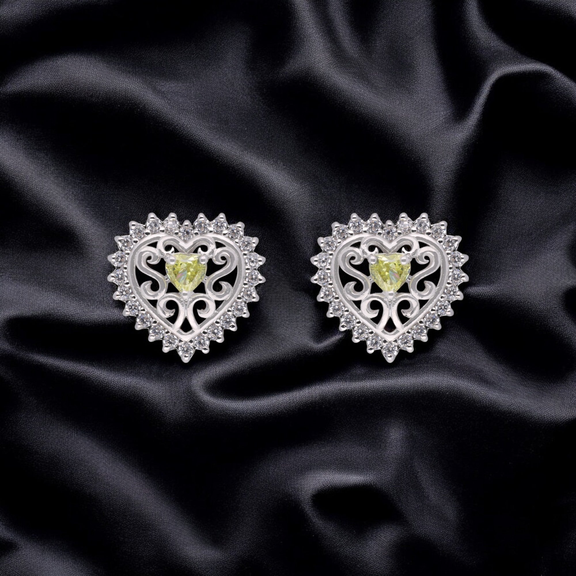 Ornate 925 Sterling Silver Heart Stud Earrings| SKU : 0003534885, 0021326653, 0021326509