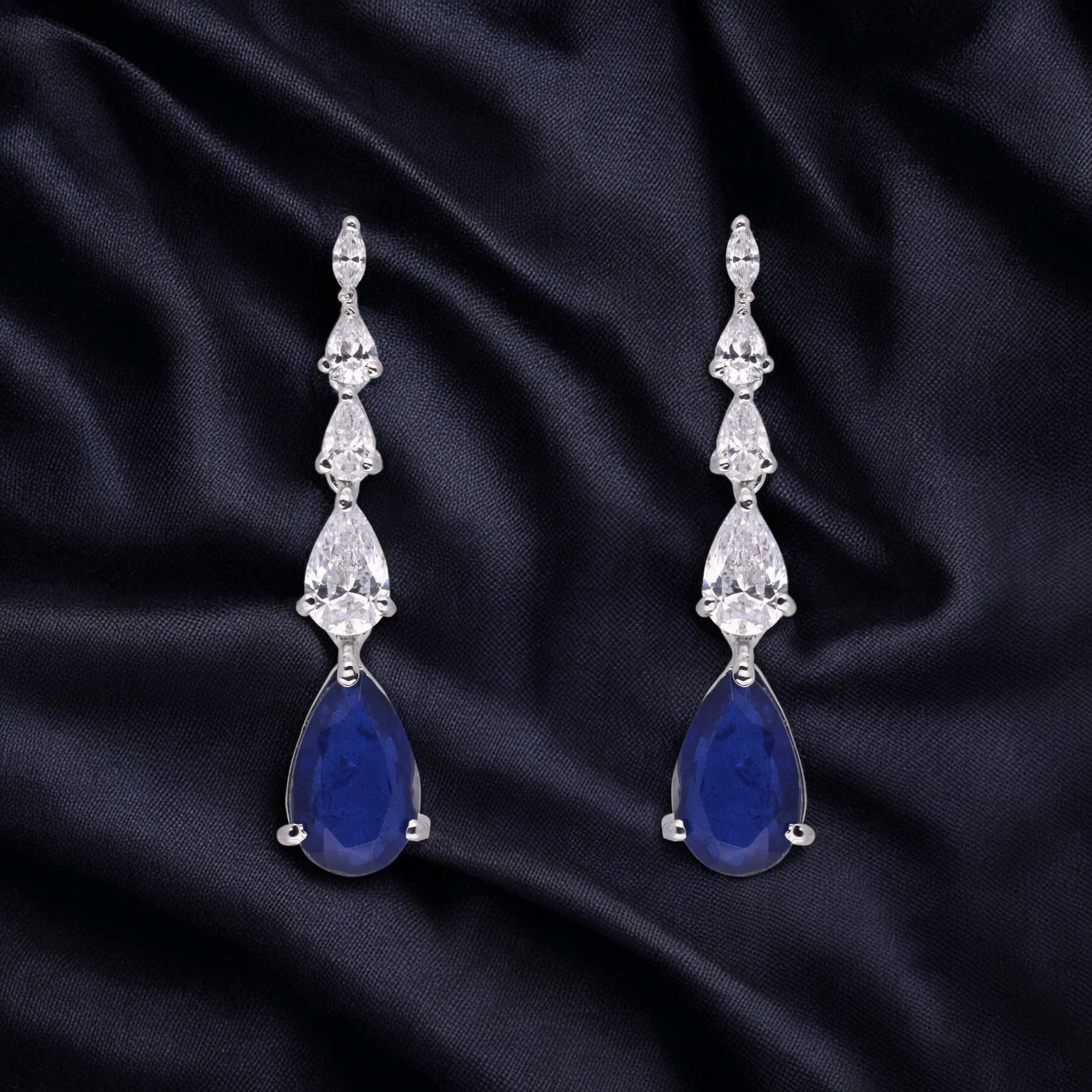 Elegant 925 Sterling Silver Blue Drop Earrings | SKU : 0003534922, 0021326721
