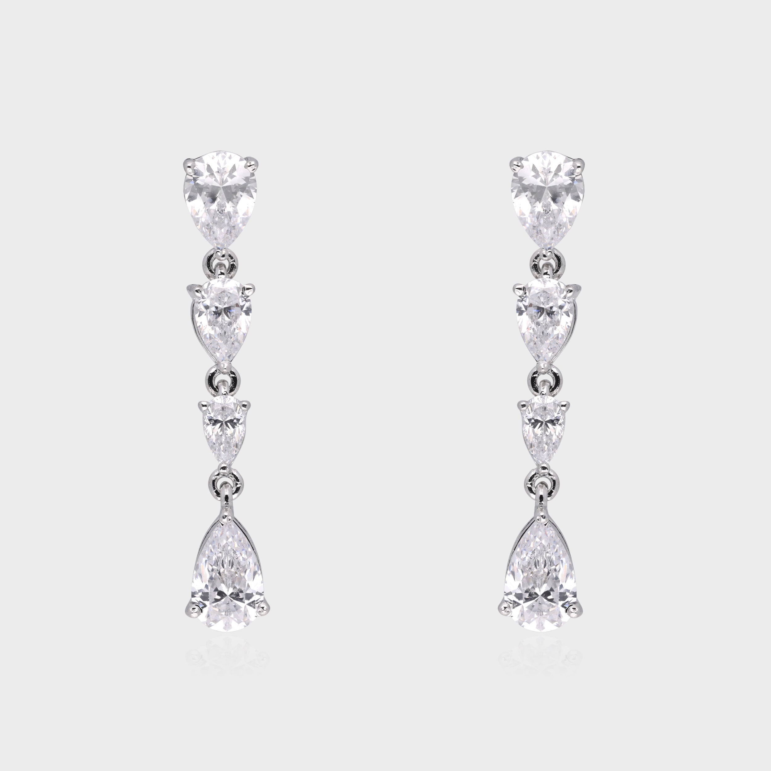 Radiant Cascading Pear-Cut Cubic Zirconia Silver Drop Earrings | SKU : 0003535103, 0021327100, 0021327117