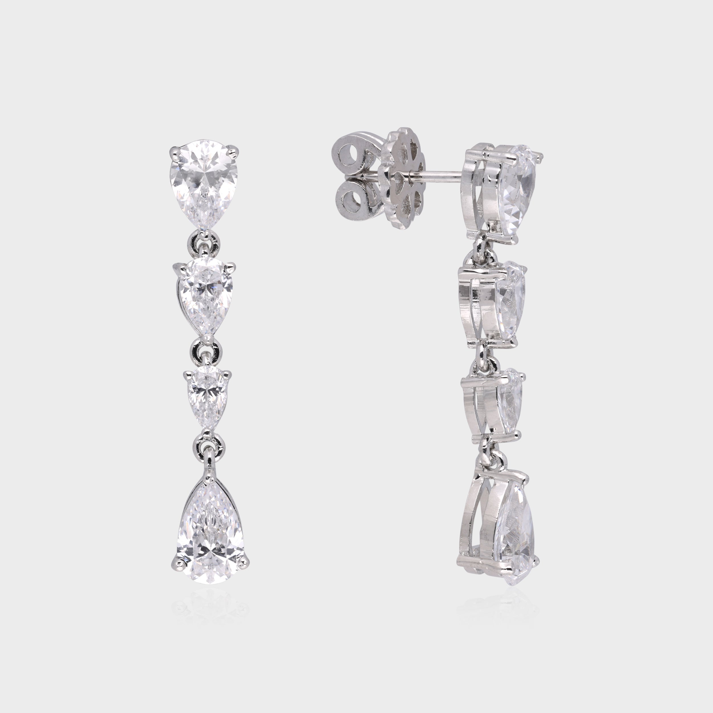 Radiant Cascading Pear-Cut Cubic Zirconia Silver Drop Earrings | SKU : 0003535103, 0021327100, 0021327117