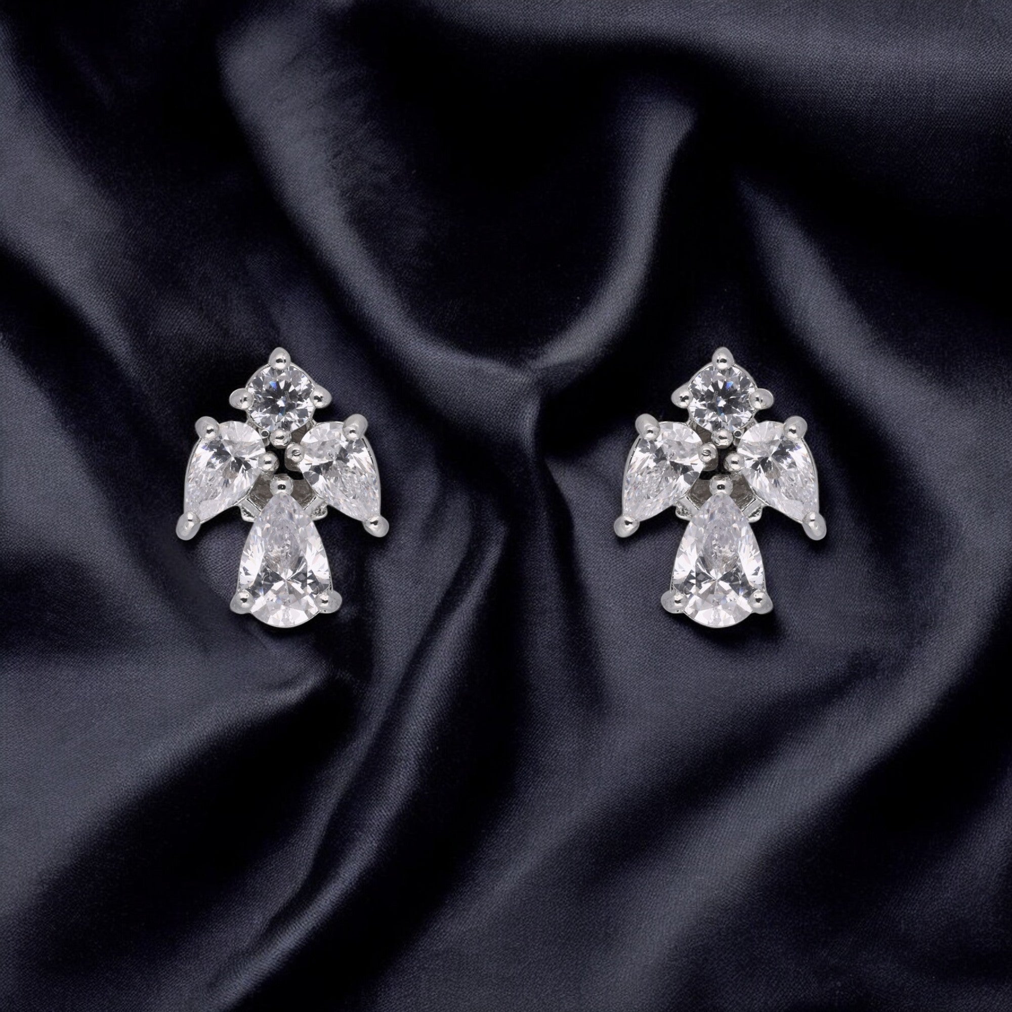 Exquisite Clustered Pear-Cut Cubic Zirconia Silver Stud Earrings | SKU : 0003535189, 0021327261, 0021327278
