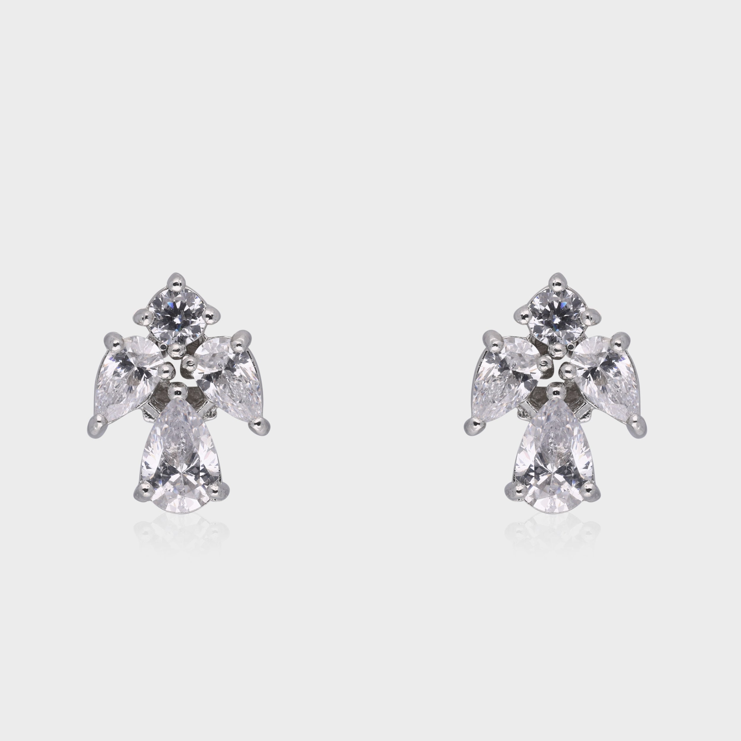 Exquisite Clustered Pear-Cut Cubic Zirconia Silver Stud Earrings | SKU : 0003535189, 0021327261, 0021327278