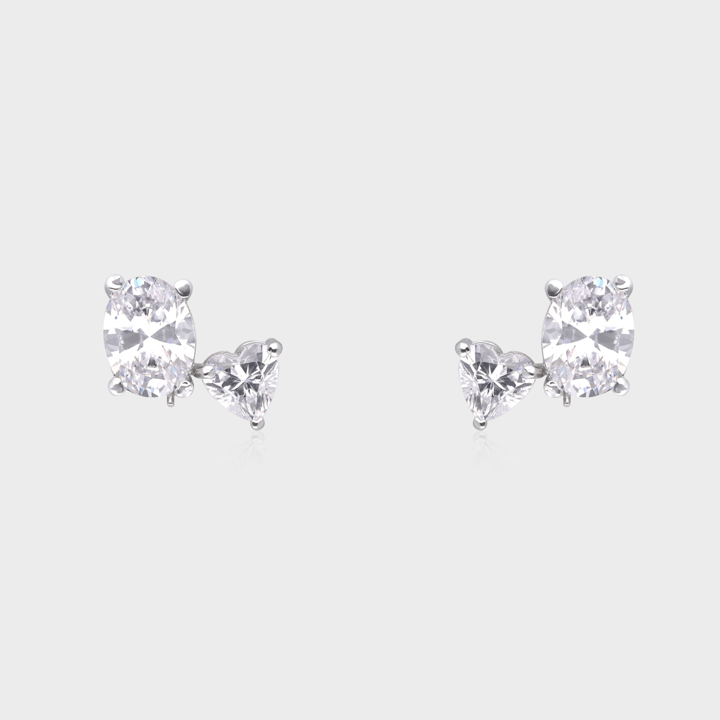 Oval & Heart Cubic Zirconia Mismatched Silver Stud Earrings | SKU : 0003535202, 0021327308, 0021327315